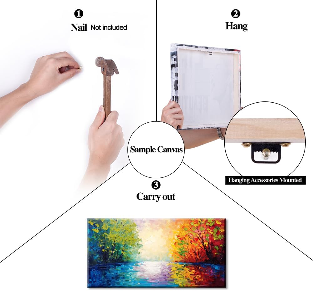 Beautiful River Scenery and Colorful Forests On Both Sides Palette Knife Painting Wall Art Decor Artwork for Bedroom (30x60 Inches)