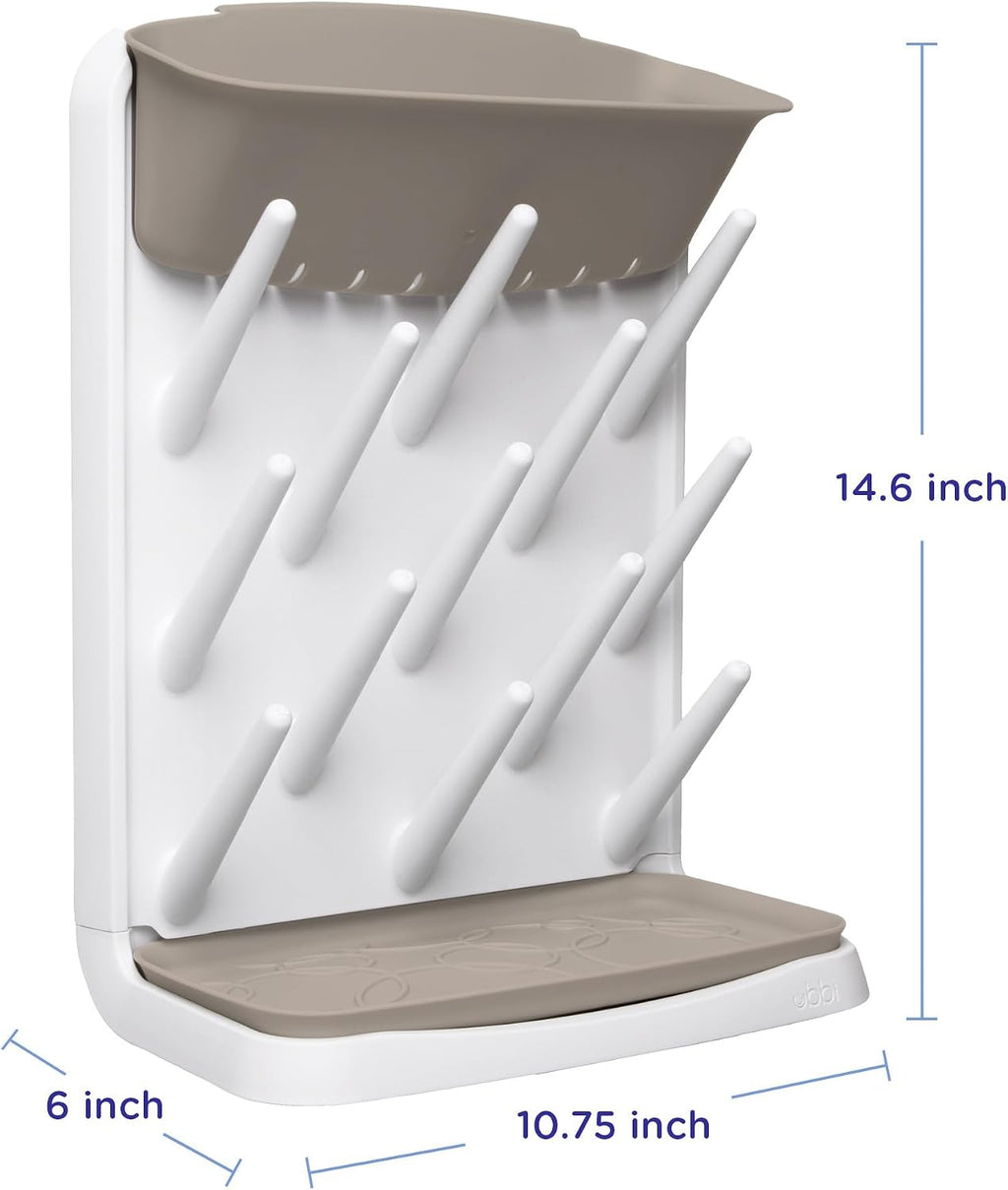 Ubbi Vertical Baby Bottle Drying Rack, Space Saving Countertop Drying Rack Baby Accessory, Taupe (Pack of 6)