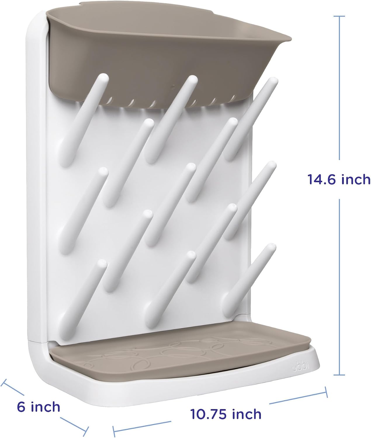 Ubbi Vertical Baby Bottle Drying Rack, Space Saving Countertop Drying Rack Baby Accessory, Taupe (Pack of 6)