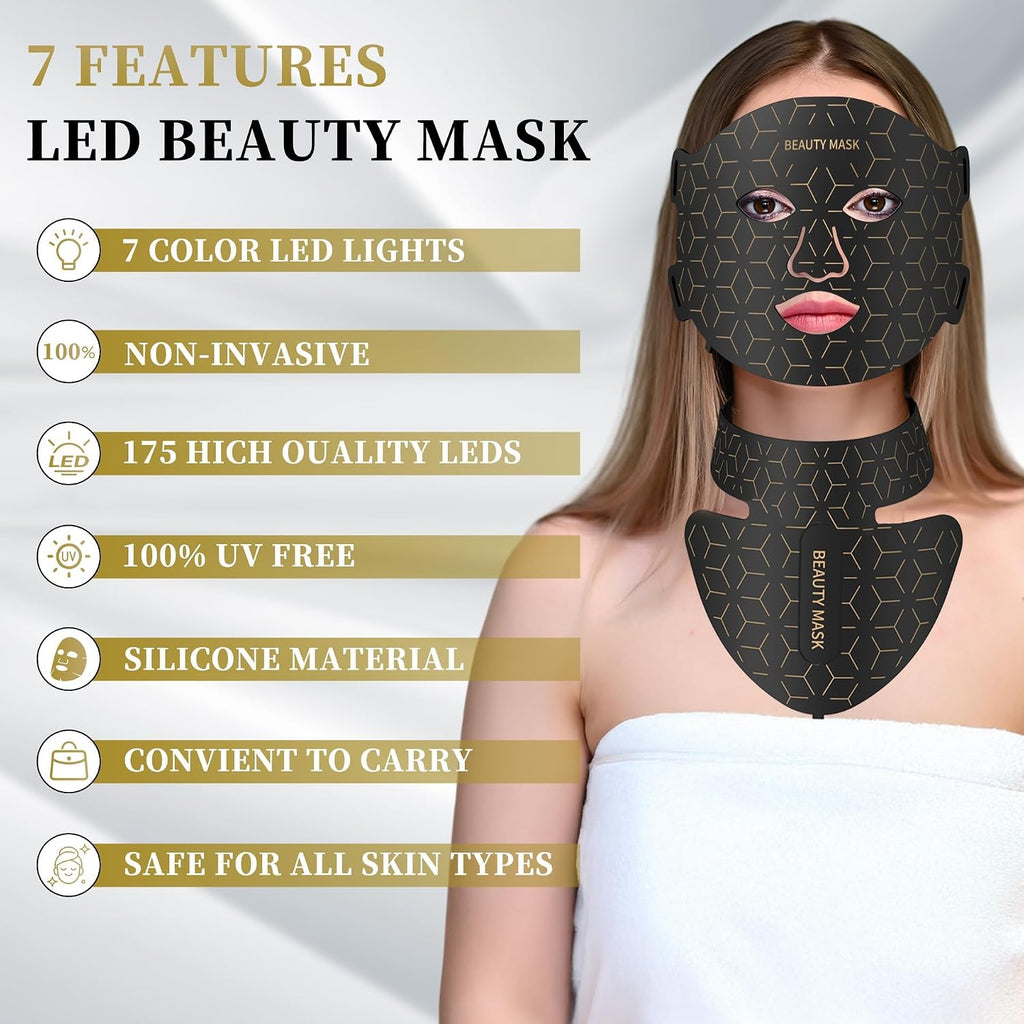 FDA-Cleared Red Light Therapy for Face & Neck, Rechargeable 7-in-1 LED with 850nm & 660nm NIR, Hands-Free Silicone for Anti-Aging, Wrinkle Reduction & Sensitive Skin During Yoga or Work