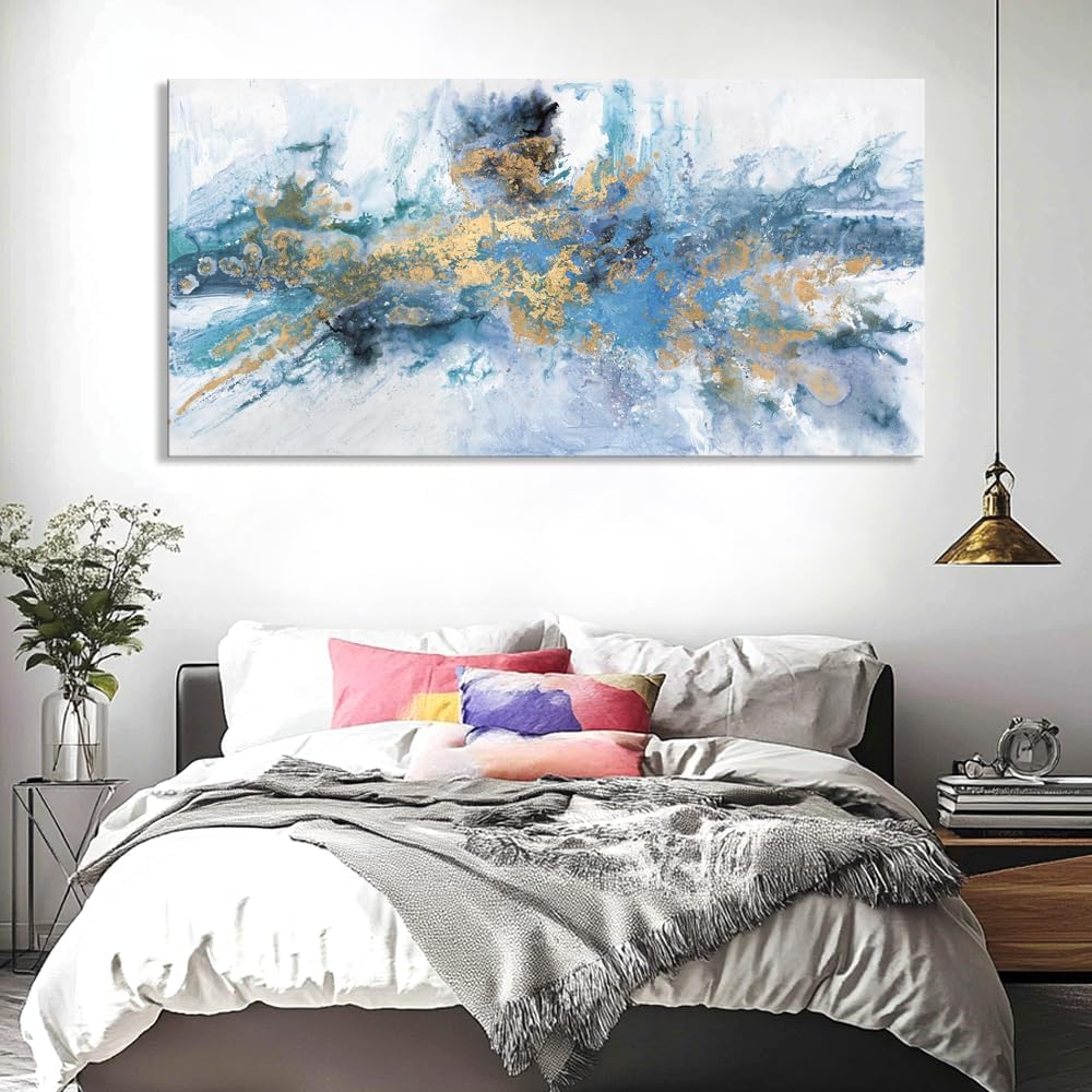 Abstract Wall Art For Living Room Large Size Navy Blue Canvas Wall Art Abstract Wall Decor Abstract Art Paintings Fantasy Colorful on White Background Modern Artwork Decor for Bedroom Bathroom Kitchen Office decor Framed pictures 71'x36'