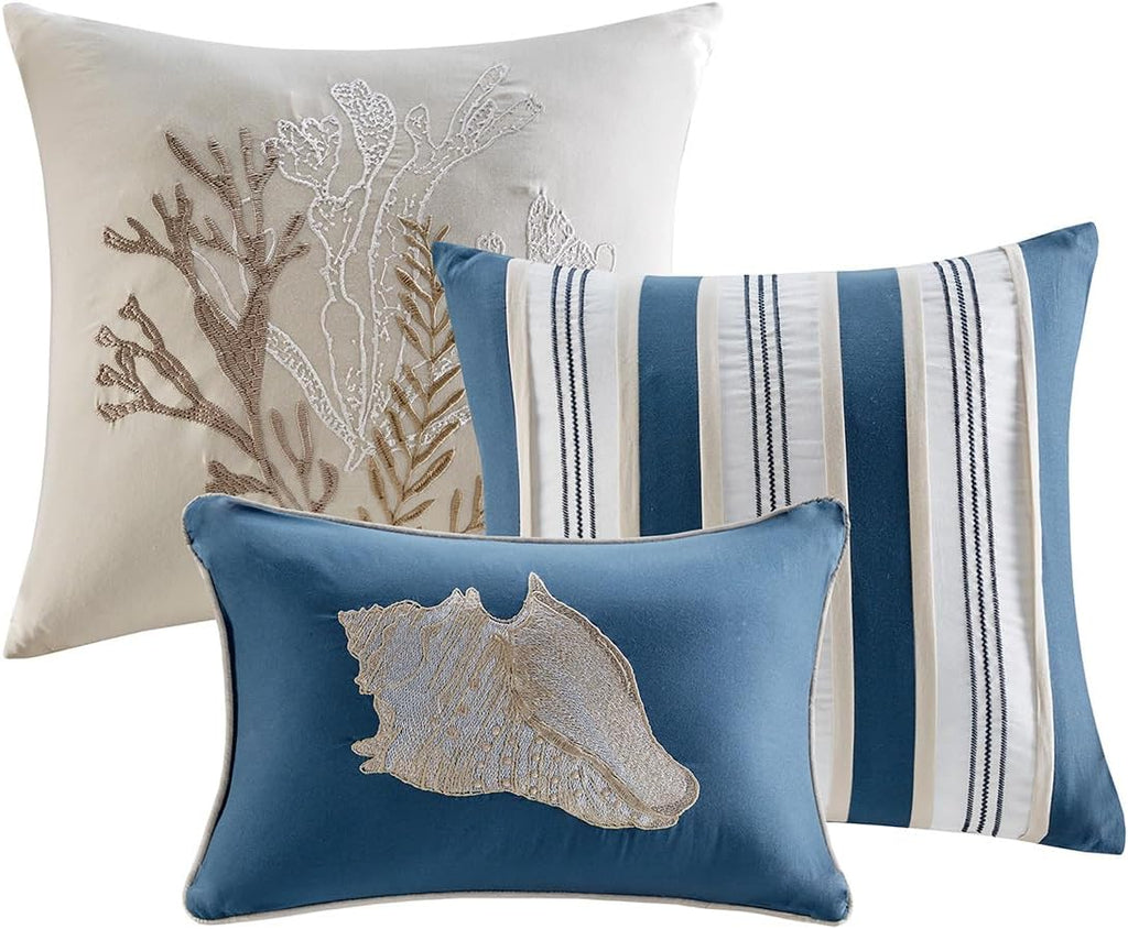 BLACK FOREST DECOR Indigo Reef Bed Set - Queen, Cotton, Quilt & 2 Shams, 60' W x 80' L x 15' H