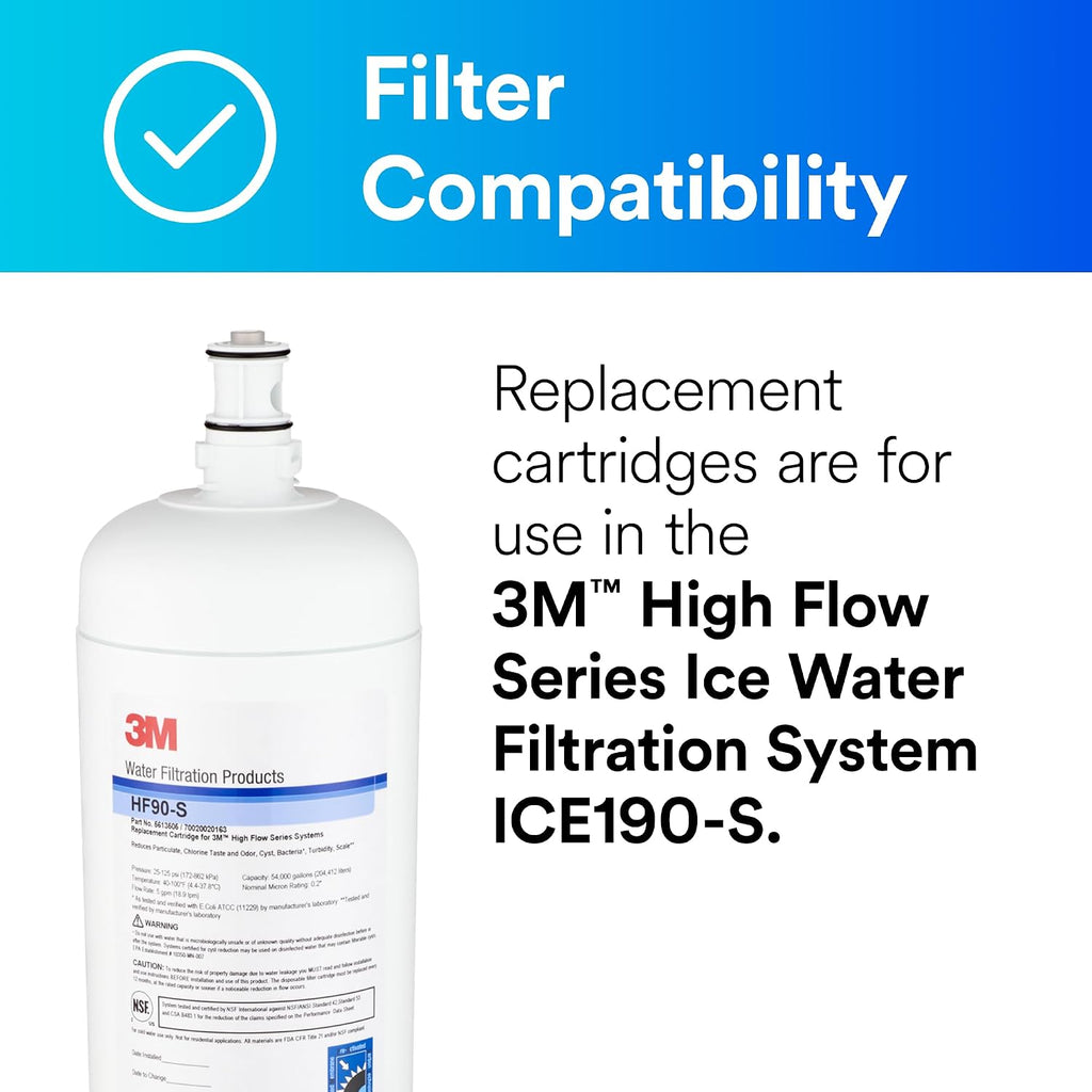 3M Water Filtration Products Replacement Cartridge for Commercial Ice Maker Machines HF90-S for High Flow Series ICE190-S, Reduces Cysts, Sediment, Chlorine Taste and Odor