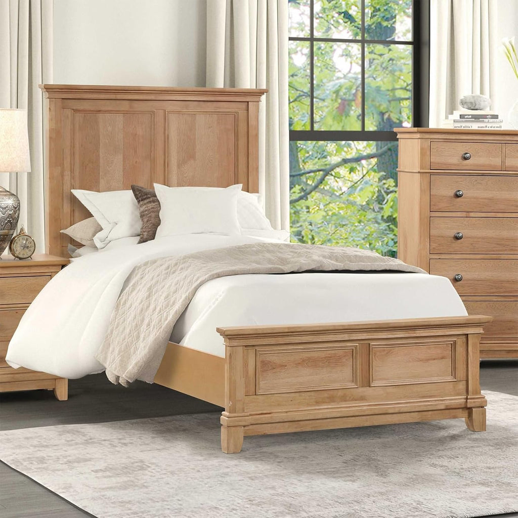 Natural Oak Finish 1pc Twin Size Bed Bedroom Furniture Farmhouse Style Solidwood Plank Headboard Contemporary Farmhouse Style