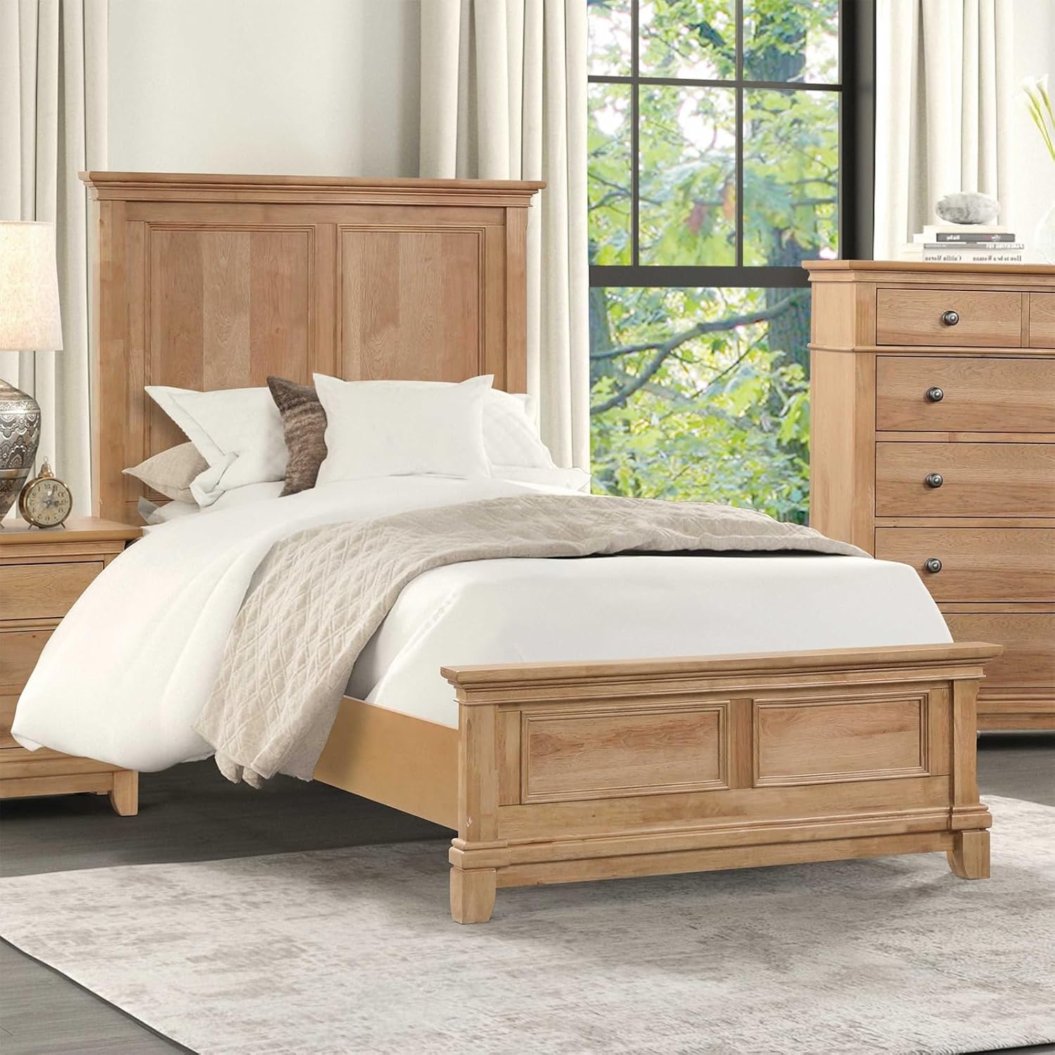 Natural Oak Finish 1pc Twin Size Bed Bedroom Furniture Farmhouse Style Solidwood Plank Headboard Contemporary Farmhouse Style