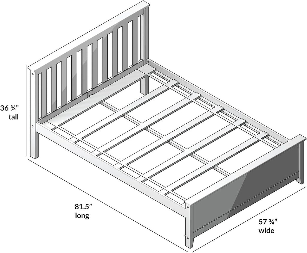 Max & Lily Full Size Bed Frame with Slatted Headboard, Solid Wood Platform Bed for Kids, No Box Spring Needed, Easy Assembly, White