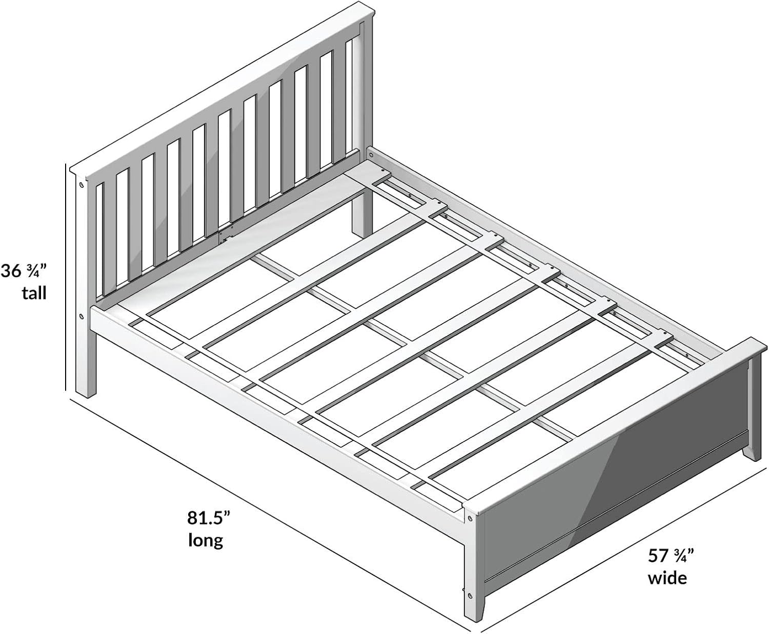 Max & Lily Full Size Bed Frame with Slatted Headboard, Solid Wood Platform Bed for Kids, No Box Spring Needed, Easy Assembly, White