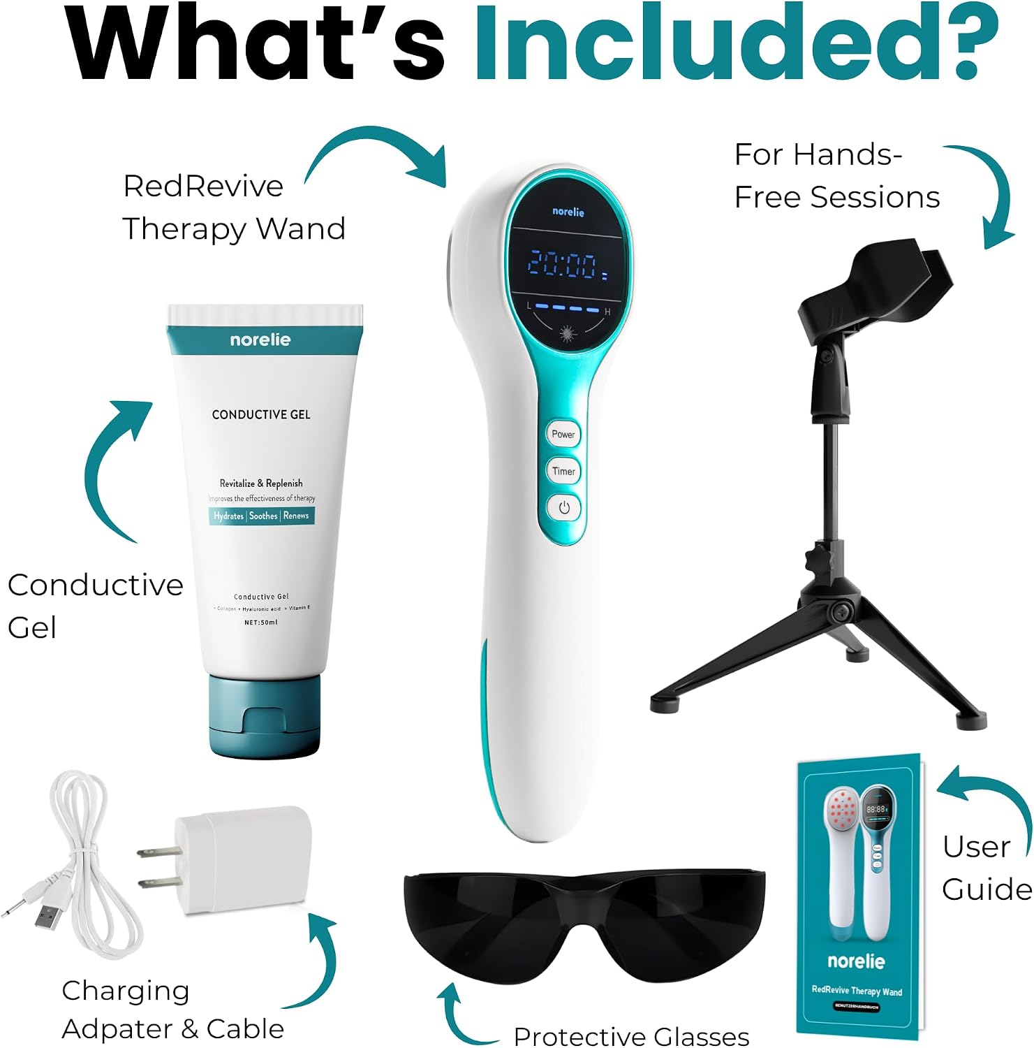 Norelie RedRevive Cold Laser Therapy Wand with Stand & Conductive Gel for Hands-Free Enhanced Light Therapy Sessions, Portable Red Light Therapy Wand for Relief of Muscle, Joints and Body Pain