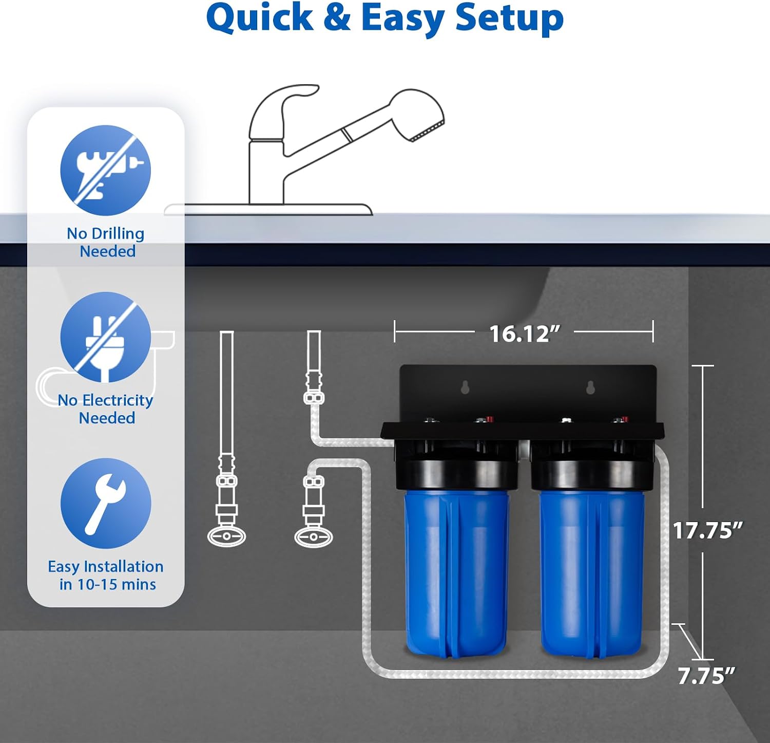 iSpring US21B-CPB 4-Layer High Capacity Under Sink Water Filter, Reduces Lead, PFAS, PFOA/PFOS, Chlorine, Bad Taste & Odor, w/ 2 Upgraded Direct Connect Hoses