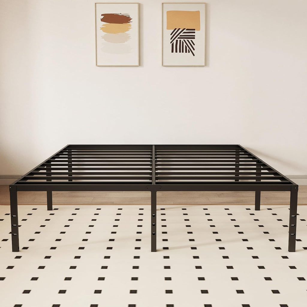 King 18 Inch Metal Platform Bed Frame,Heavy Duty,Metal,No Box Spring Needed,Underbed Storage,Easy Assembly,Noise Free,Minimalism,Non-Slip,Bedroom,Kids,Boys,Girls,Black
