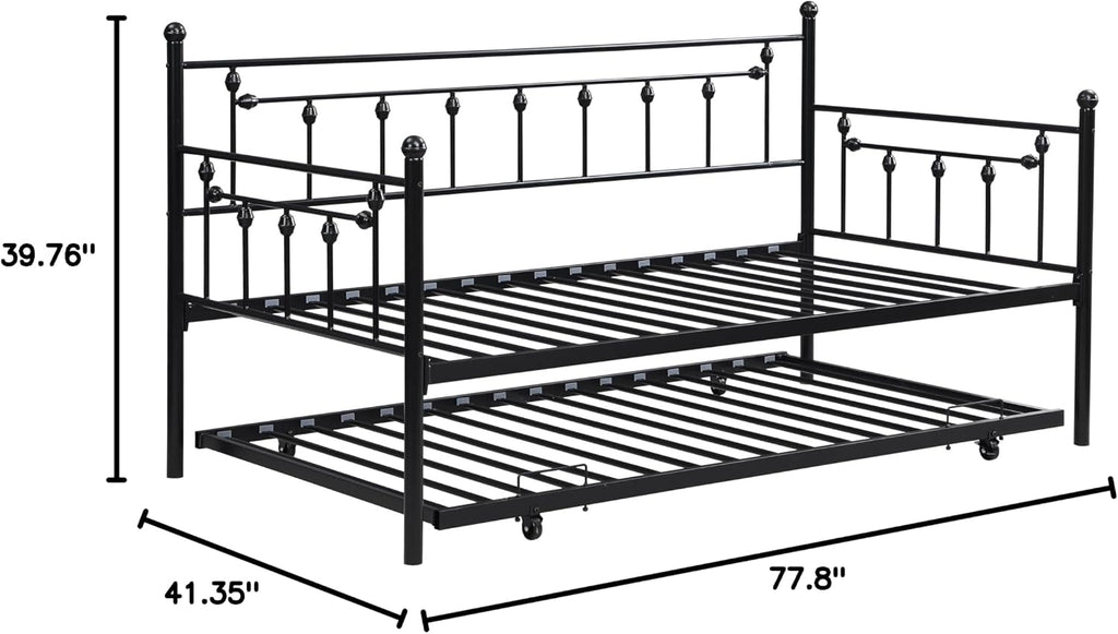 Daybed with Trundle Black,Modern Style and Comfort to Any Bedroom,1 Set of Bed in 1 Carton,Sturdy System