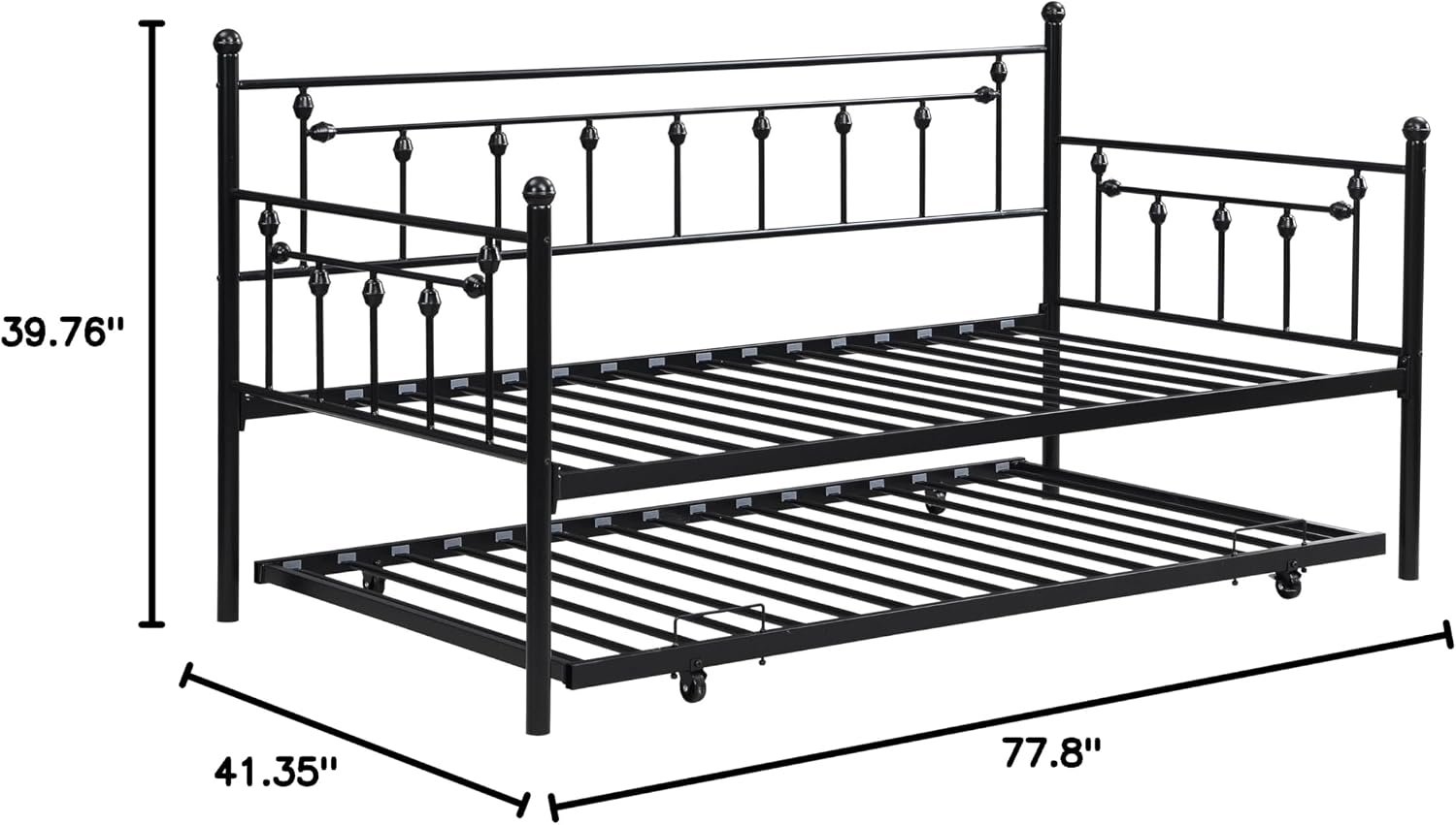Daybed with Trundle Black,Modern Style and Comfort to Any Bedroom,1 Set of Bed in 1 Carton,Sturdy System