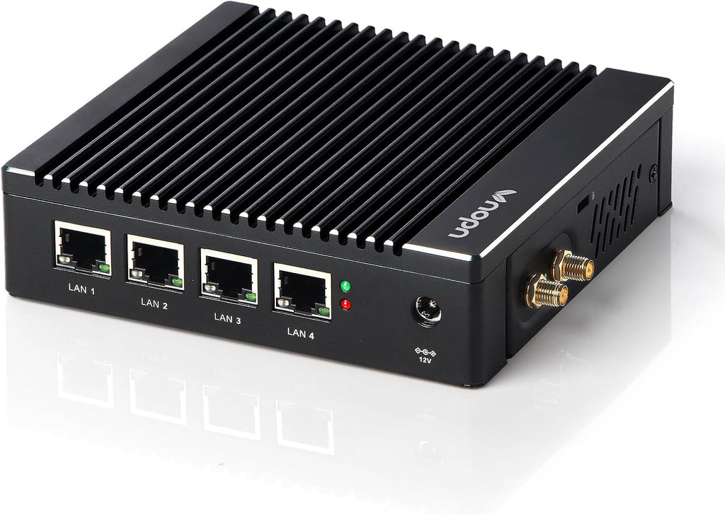 Fanless Firewall Appliance Intel J3710 4C/4T, Firewall Mini PC 4 x Intel i226 LAN Ports DDR3 mSATA SSD, Network Gateway Soft Router, Support P-F-Sense AES NI HD/VGA/Wi-Fi (Black)