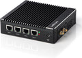 Fanless Firewall Appliance Intel J3710 4C/4T, Firewall Mini PC 4 x Intel i226 LAN Ports DDR3 mSATA SSD, Network Gateway Soft Router, Support P-F-Sense AES NI HD/VGA/Wi-Fi (Black)