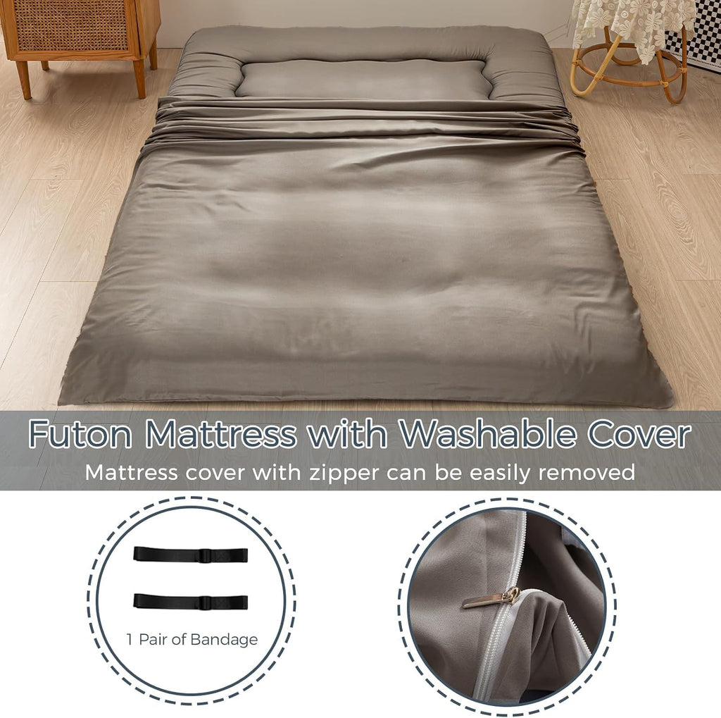 MAXYOYO 6' Extra Thick Japanese Floor Mattress Futon Mattress, Foldable Tatami Pad for Adults, Roll Up Floor Mat for Living Room Guest Room RV, Dark Grey, Twin