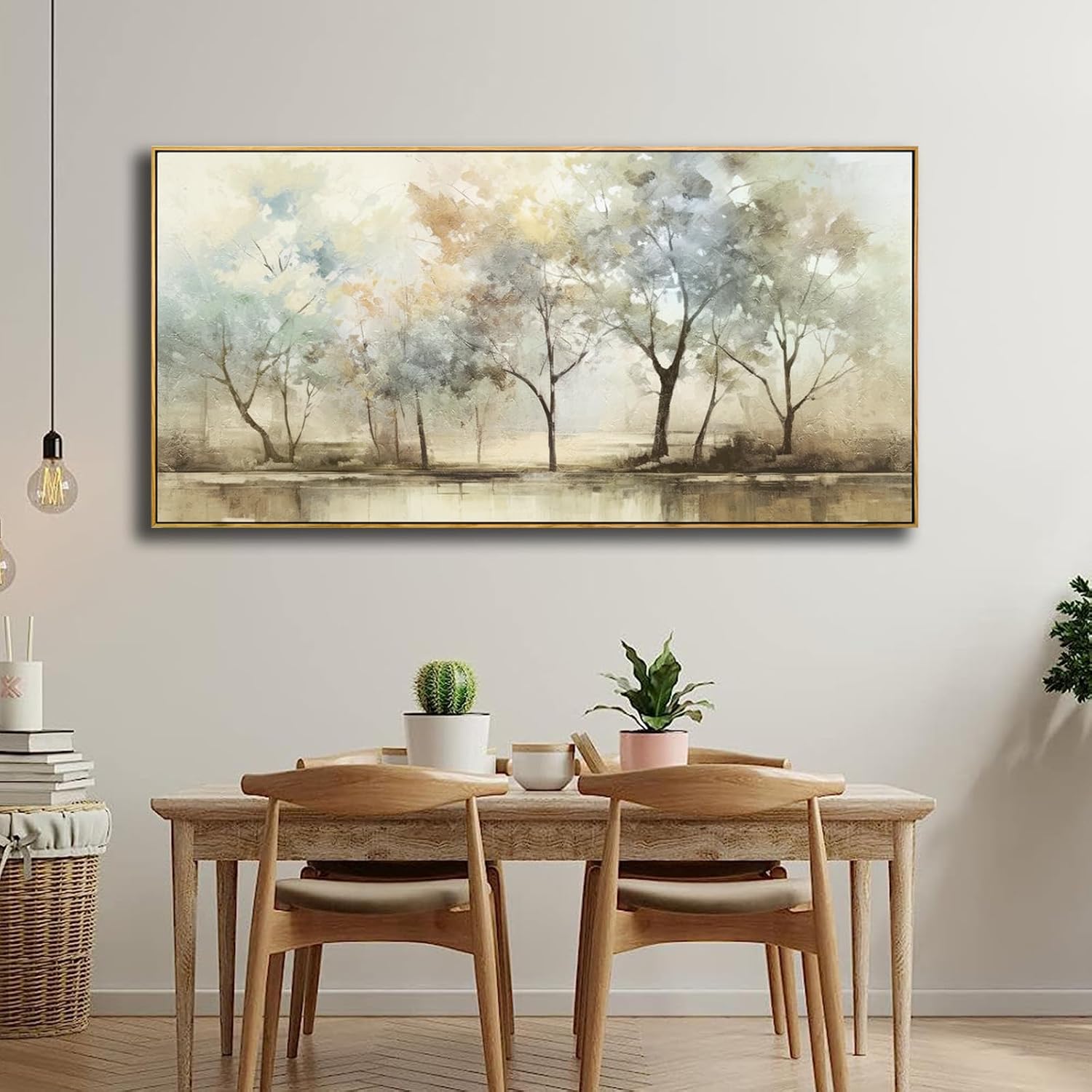 VHMING Abstract Wall Art Artwork Retro Trees Pictures Decor Canvas Painting Framed Ready to Hang Living Room Bedroom and Office Wall Decor 24x48 Inch