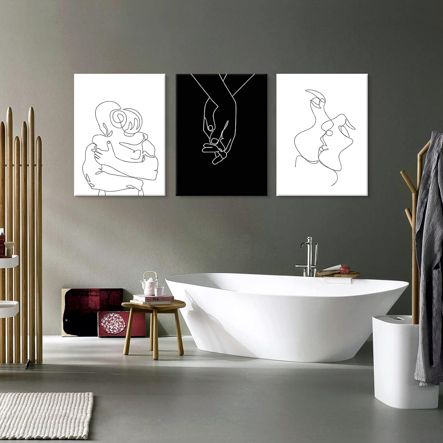 Couples Wall Decor Black and White Canvas Wall Art Minimalist Line Drawing Art Poster Prints Romantic Couple Love Painting Pictures for Bedroom Bathroom Living Room Office Decor 24'x32'