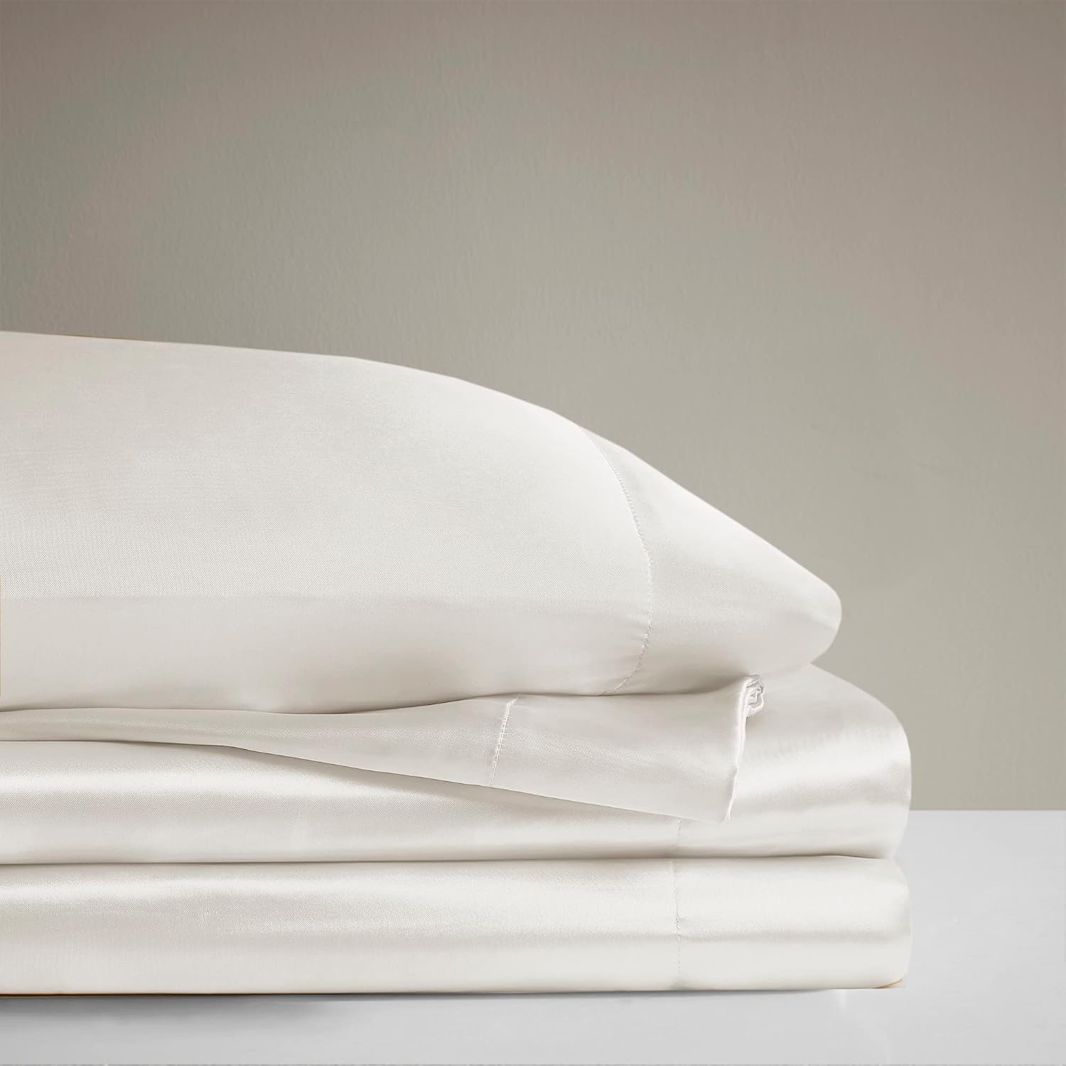 Twin XL Size 4-Piece Sheet Set Premium Mulberry Silk Bed Sheets Set Fits 14-16' Deep Pocket - Luxurious Soft Silk (Solid, Ivory)