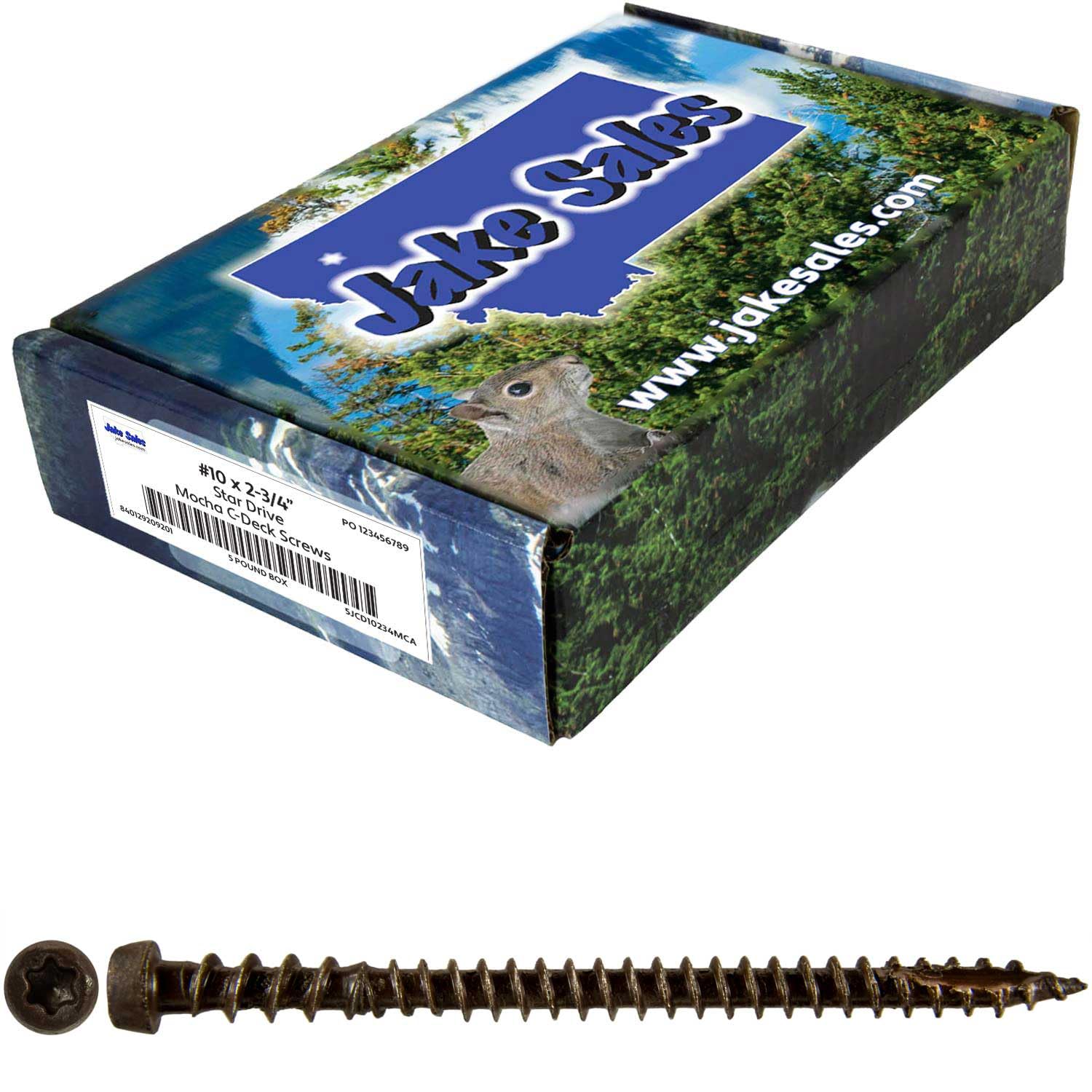 10 x 2-3/4' Mocha Composite Decking Wood Screw Torx/Star Drive Head - Exterior Coated - AQC Lumber Compatible - 5 POUNDS CASE ~3870 Screws