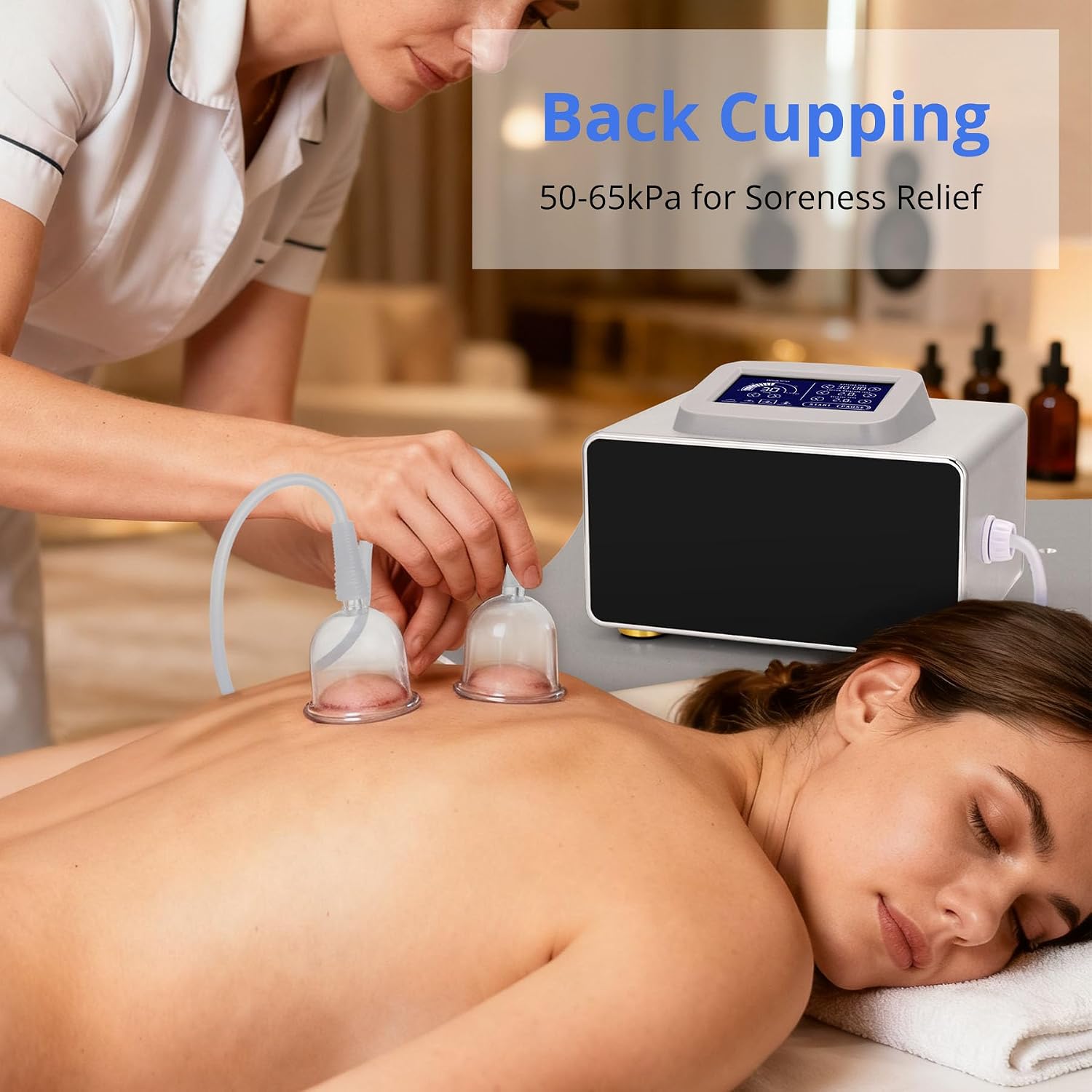 Vacuum Therapy Cupping Machine Multi-Functional Scraping and Cupping Massager Set with 24 Cups and Touch Screen for Salon with Body, Back, Face Care Massage, 4 Modes Adjustable Suction for Salon Work