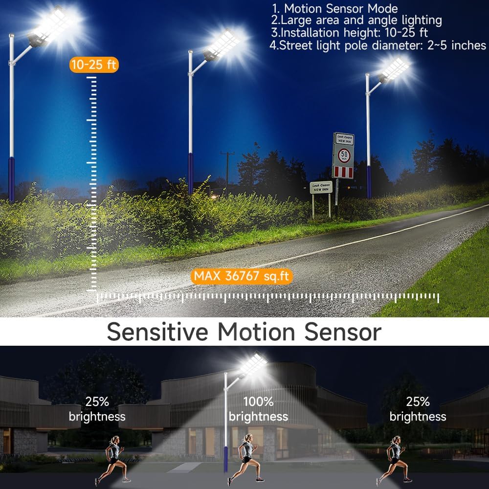 16000W Solar Street Lights Outdoor, 100000 Lumens Dusk to Dawn Motion Sensor Security Flood Light with Remote Control, Wireless, Waterproof, Perfect for Garden,Yard, Street, Parking lot