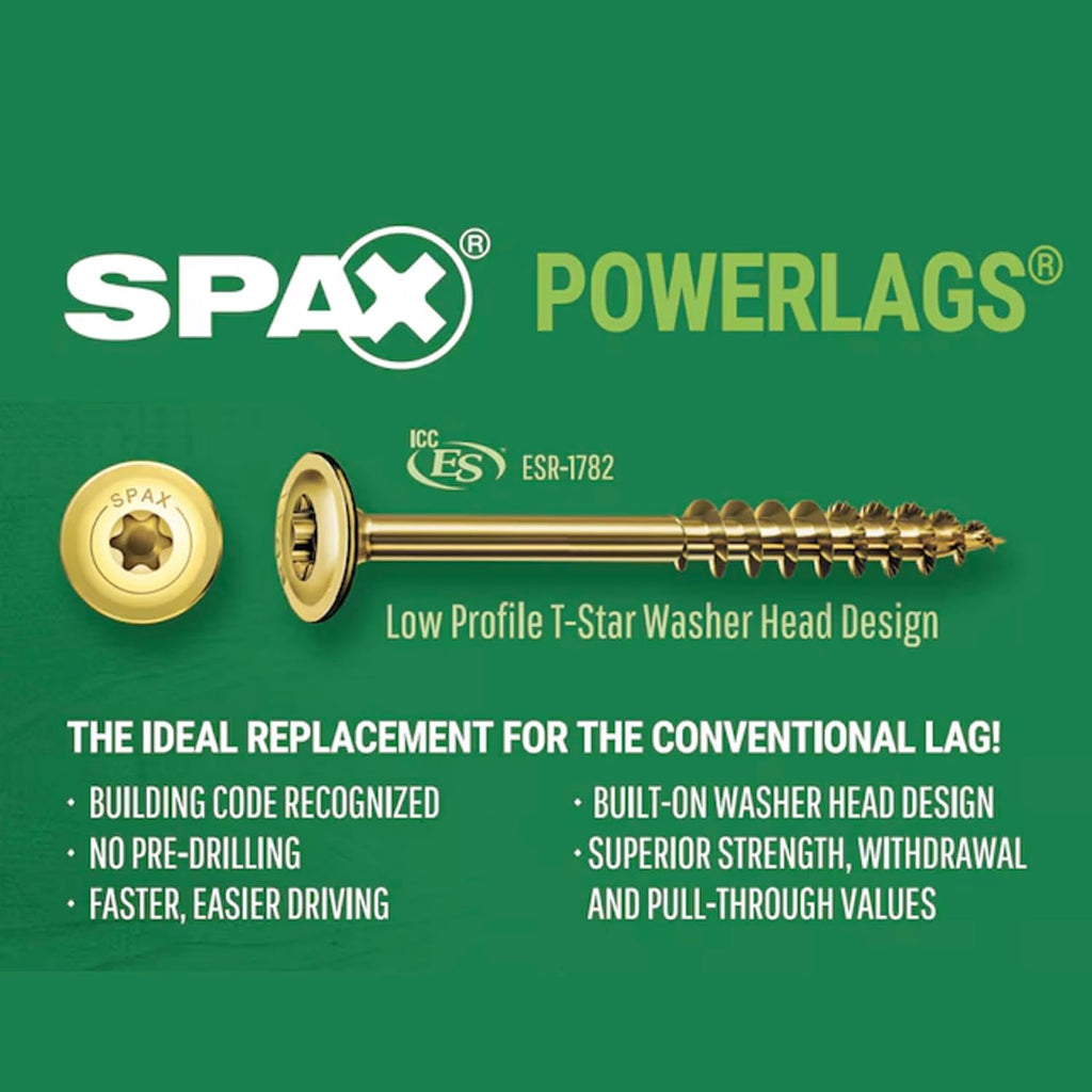5/16' x 2-3/8' Powerlags Interior Washer Head Structural Wood Lag Screws (500 pcs) T40 T-Star Heavy Duty Framing