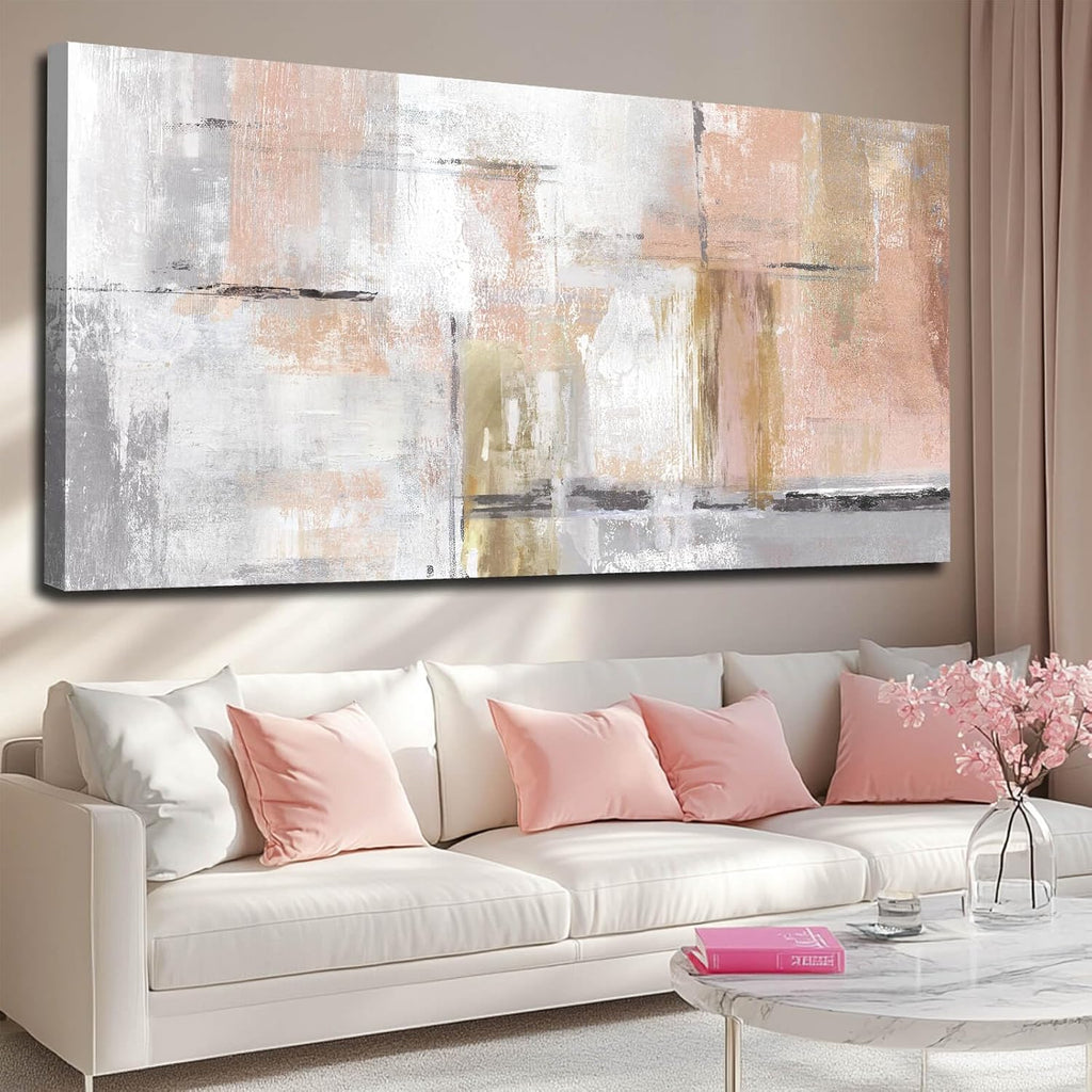 SOUGUAN Large Abstract Canvas Wall Art Modern Wall Decor Pink Art Posters 29'x58' Home Decorations for Living Room Artwork for Office