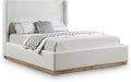 Meridian Furniture FlynnCream-Q Flynn Collection Modern | Contemporary Queen Bed with Cream Linen Textured Fabric, Natural Finish Solid Wood Base, Wing Back, 65.5' W x 87.5' D x 52' H, Cream, Queen