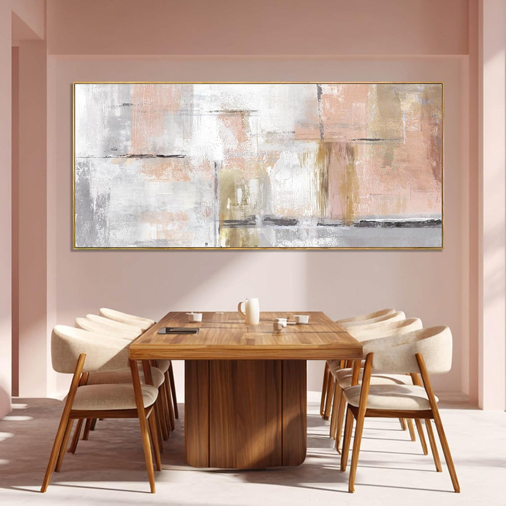 SOUGUAN Contemporary Home Wall Decor Pink and White Canvas Painting Abstract Wall Art 32'x70' Decorations for Bedroom Kitchen Artwork