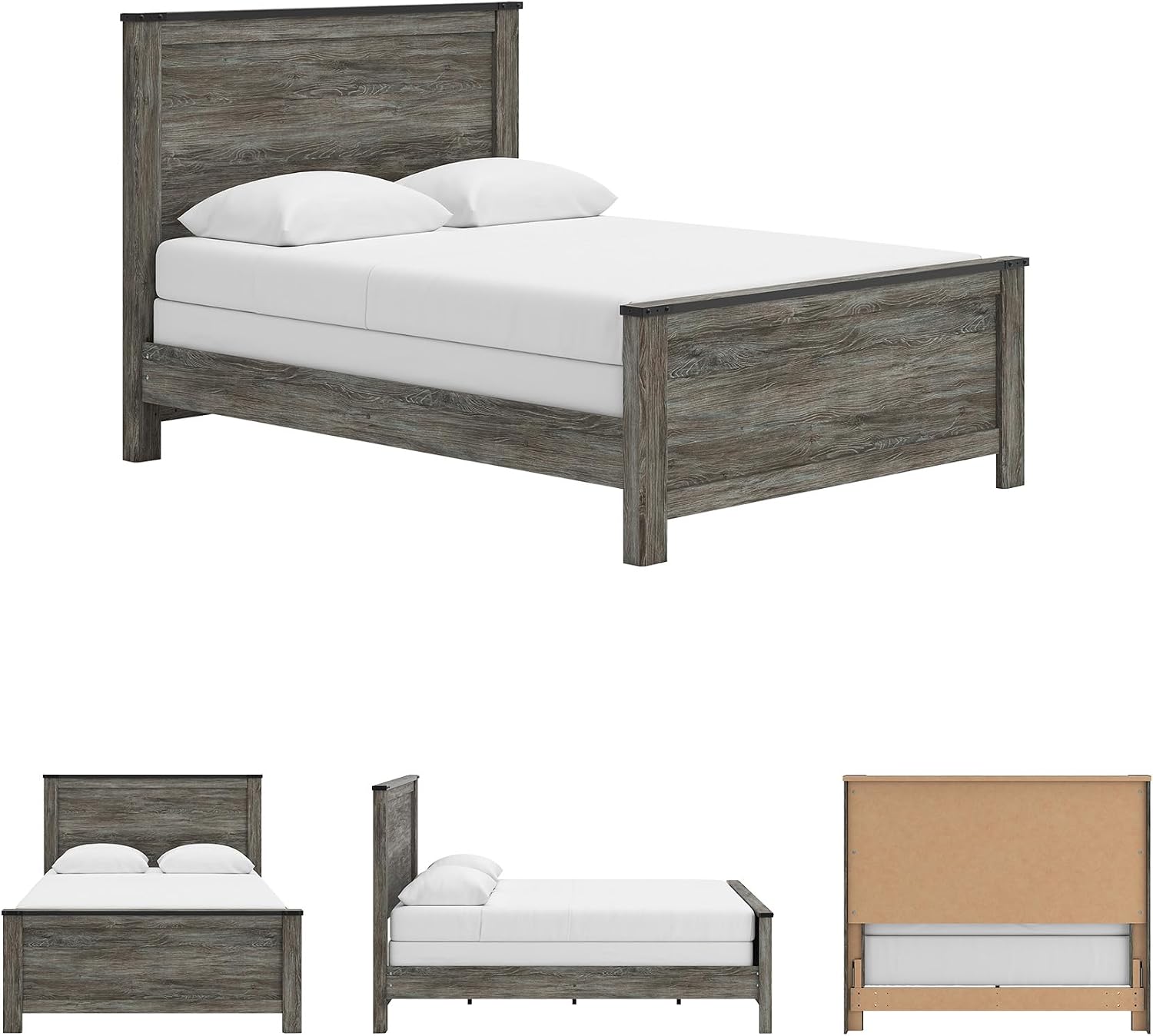 Signature Design by Ashley Frandern Industrial Panel Bed with Nailhead Accents, Foundation or Box Spring Needed, Queen, Gray