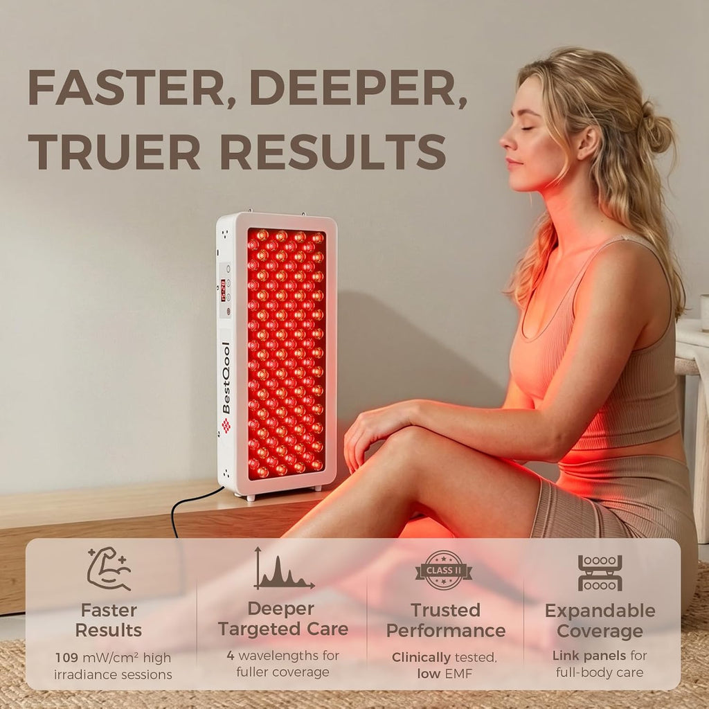 BestQool Red Light Therapy for face Body, 4 Wavelengths Infrared Red Light Therapy Panel, 100 Elite Grade Dual Chip LEDs, High Power Infrared Light Therapy Lamp, Modular Design. 160W