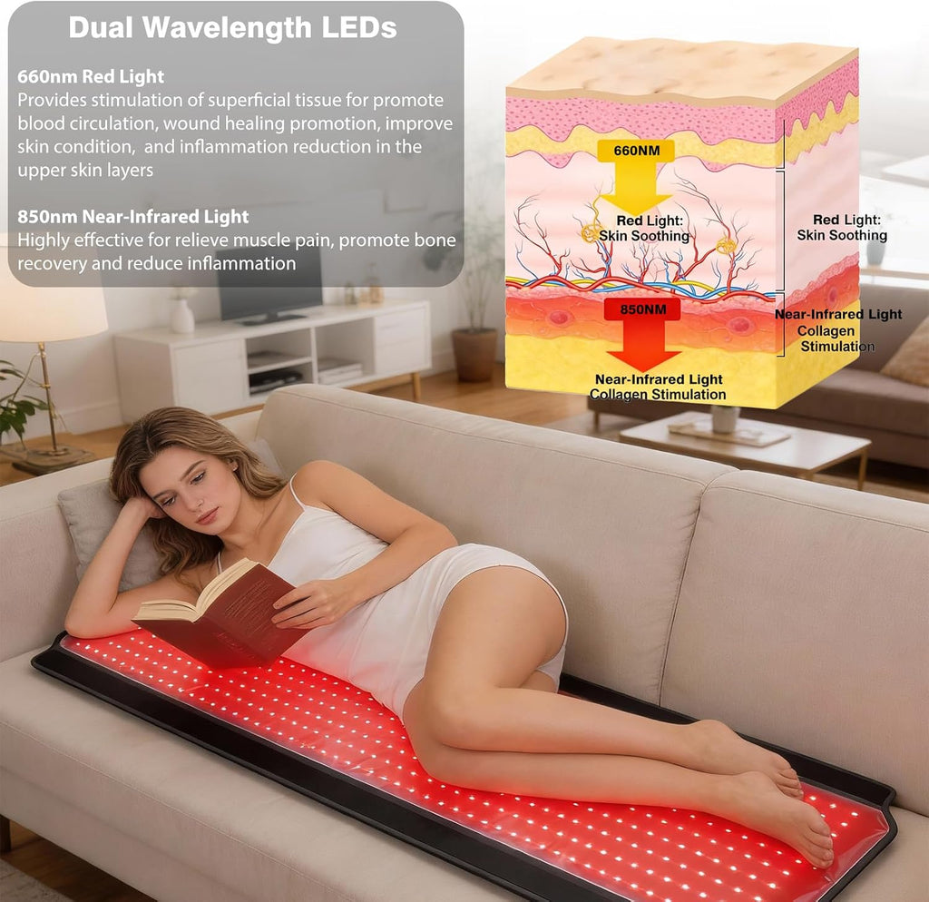 Red Light Therapy for Body, 59.1'*25.6' Whole Red Light Therapy Mat Full Body, 600 LEDs redlight mat with 660nm & 850nm for Men, Women, Pets
