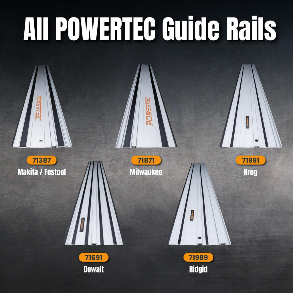 POWERTEC 110' Track Saw Guide Rail Connector Set w/Protective Bag for Milwaukee Track Saw | Includes 2x55' Aluminum Extruded Guide Rails and (2) Guide Rail Connectors for Woodworking Projects