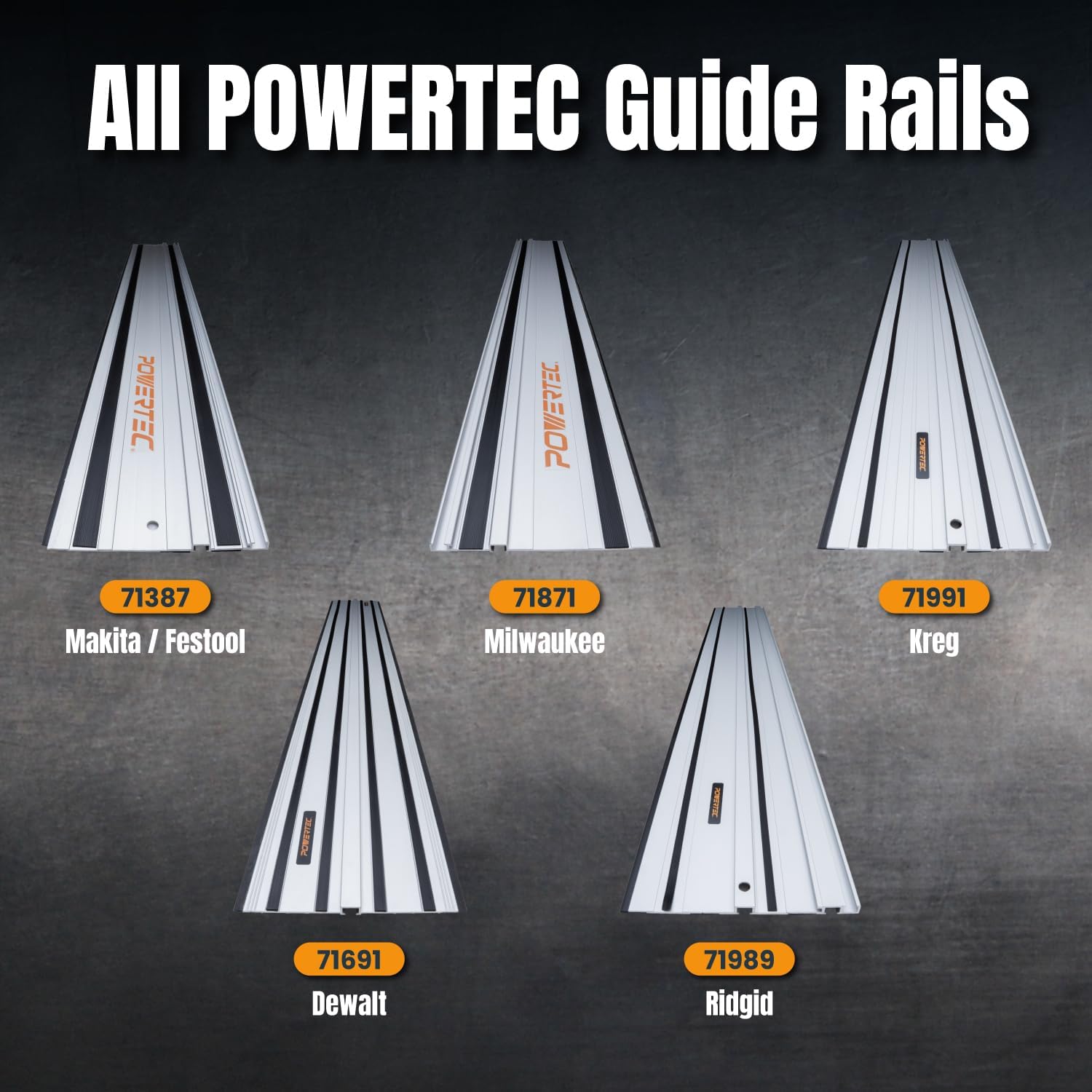 POWERTEC 110' Track Saw Guide Rail Connector Set w/Protective Bag for Milwaukee Track Saw | Includes 2x55' Aluminum Extruded Guide Rails and (2) Guide Rail Connectors for Woodworking Projects