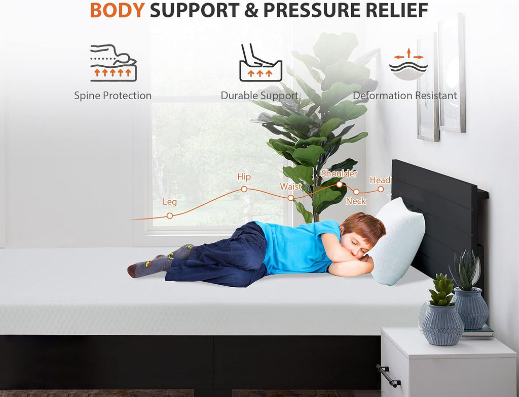 MKDLUFEI 6 Inch Full Size Memory Foam Mattress, Medium Firm, White, Gel Top, Breathable, Pressure Relief