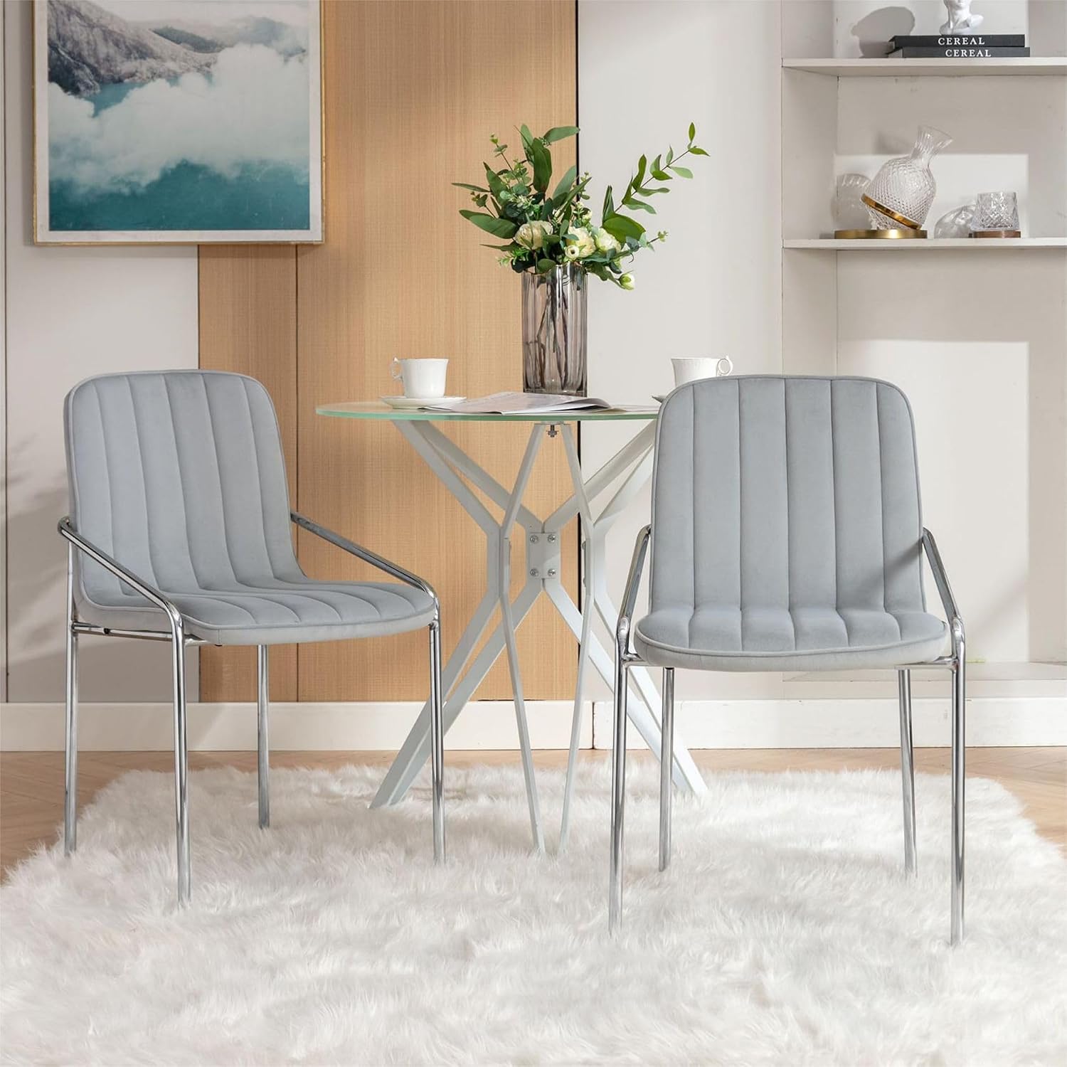Luxury Velvet Dining Chairs with Swivel Function and Metal Legs Set of 2 (Grey + Black) Ideal for Living Room or Bedroom (Classic Style Set of 6)