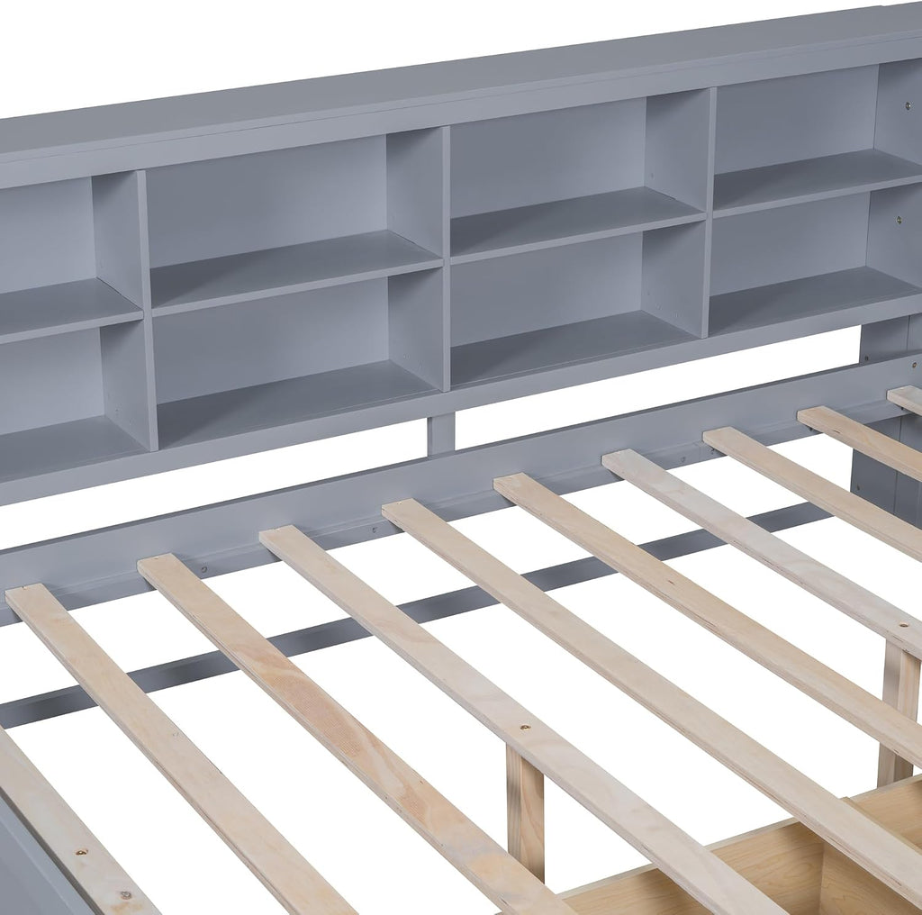 Full Size Daybed with 2 Drawers,Minimalist Wooden Sofa Bed Frame with Storage Shelf and USB Charging Ports for Bedroom, Studyroom, Guestroom, Livingroom (Grey-WD54)