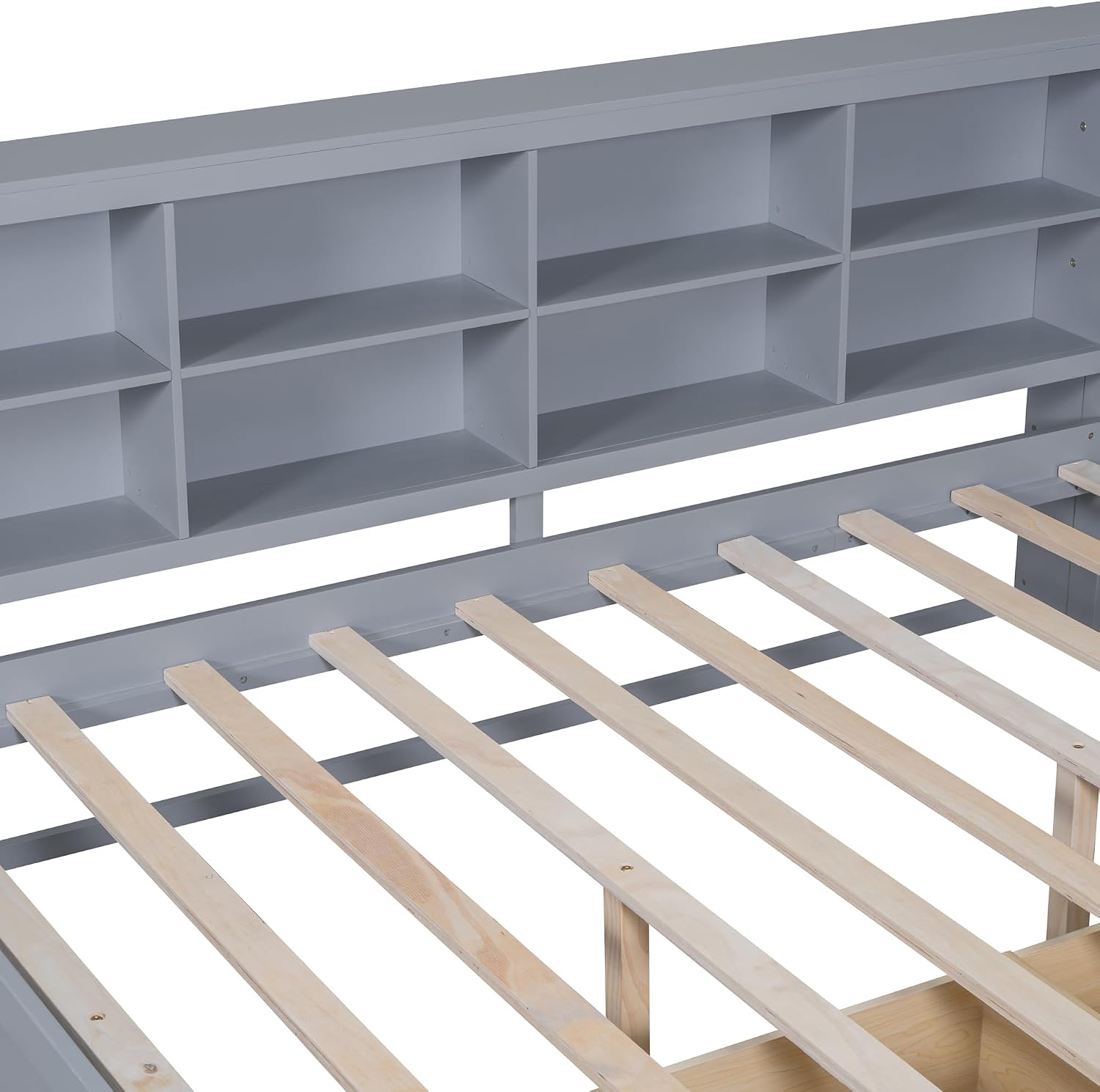 Full Size Daybed with 2 Drawers,Minimalist Wooden Sofa Bed Frame with Storage Shelf and USB Charging Ports for Bedroom, Studyroom, Guestroom, Livingroom (Grey-WD54)