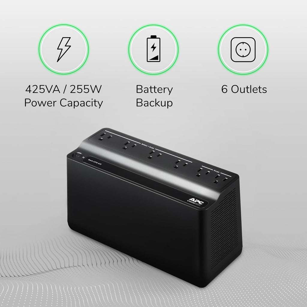 APC UPS Battery Backup Surge Protector, 425VA Backup Battery Power Supply, BE425M, Pack of 2