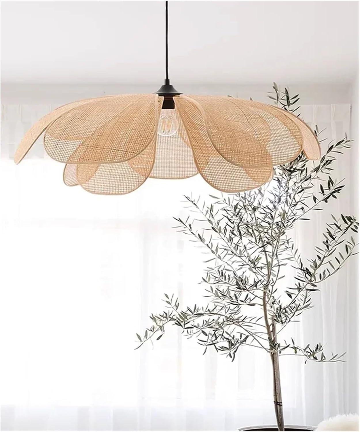 Modern Chandelier, Japan E27 Handmade Rattan Pendant Lights for Living Room Chandelier Bar Loft Hanging Lamp Lustre Home Decor Luminarias(A Ceiling D60cm,White)