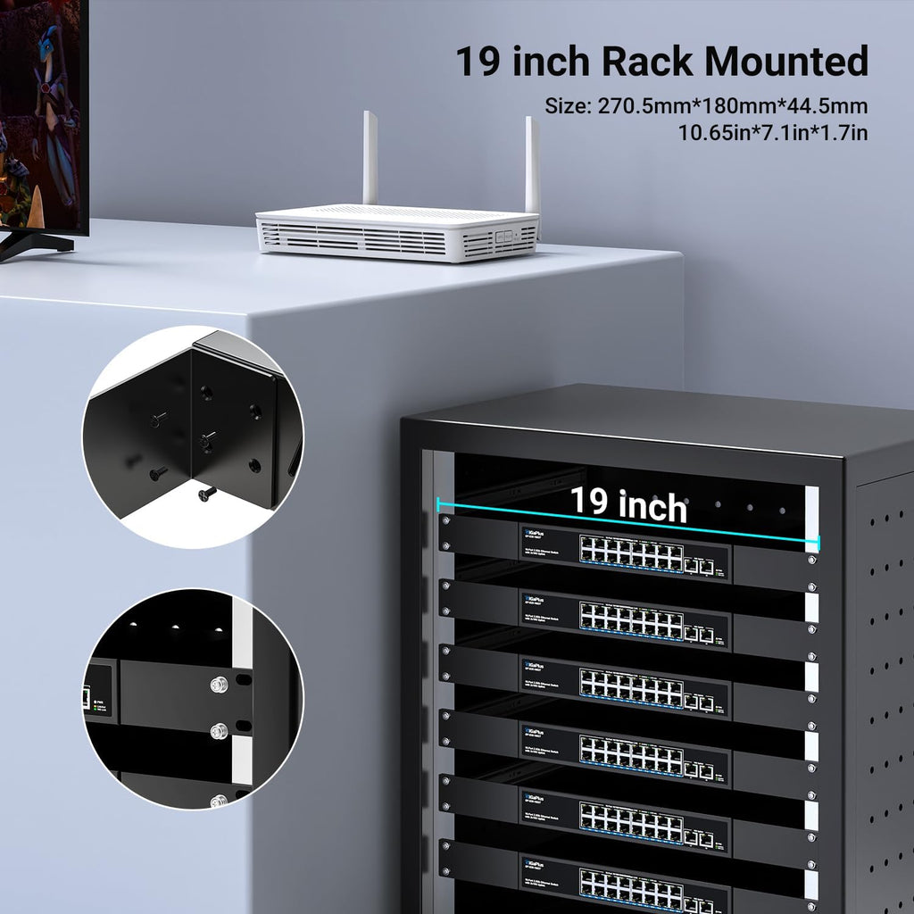 18 Ports 10Gb Unmanaged Ethernet Switch with 16*2.5G Base-T Ports, 2*10G RJ45 Ports. 120Gbps Switching Capacity, GiGaPlus 10Gbps Network Switch for 2.5G/10Gbps NAS/PC, WiFi6 Router, Wireless AP