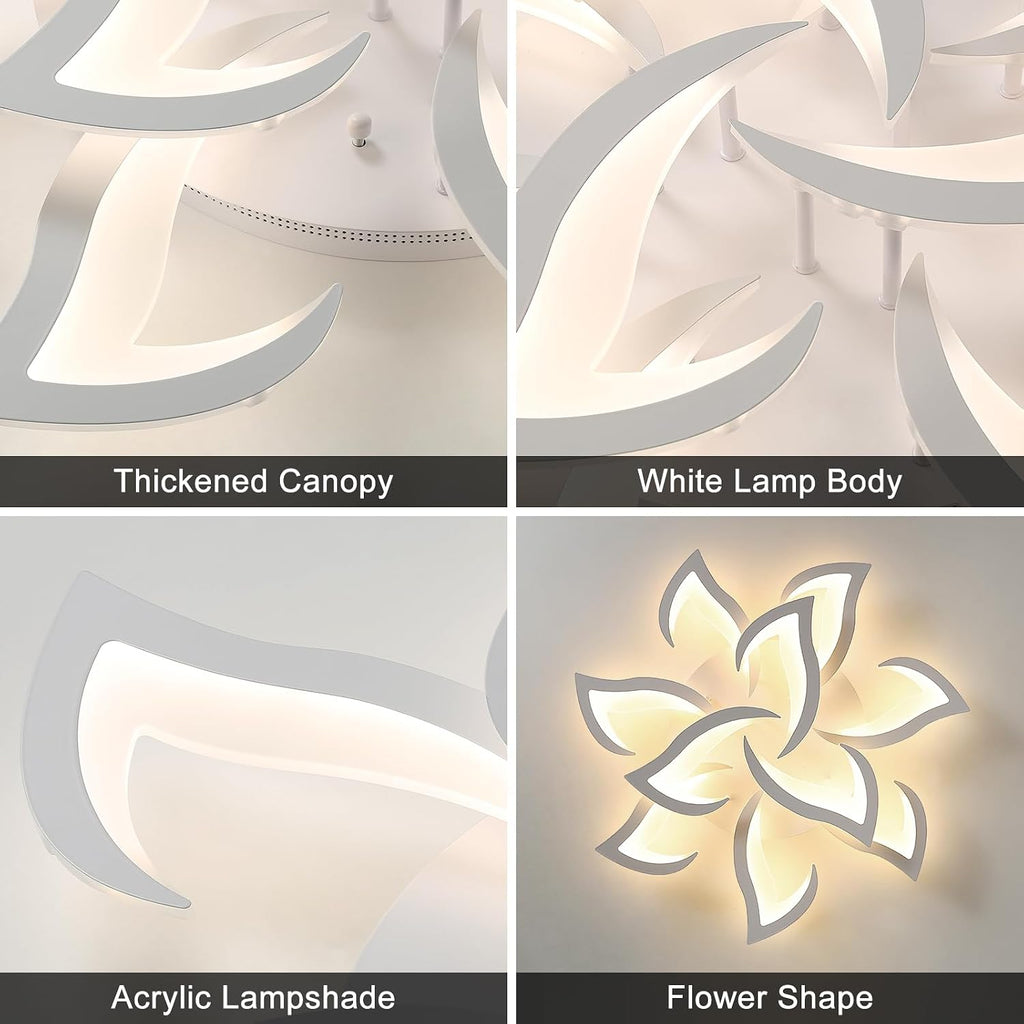 Goeco Dimmable Ceiling Light, 10-Petal Flower White LED 3000K-6500K Ceiling Fixture with Remote/App Control, Modern Flush Mount Ceiling Light for Living Room, Bedroom, Dining Room