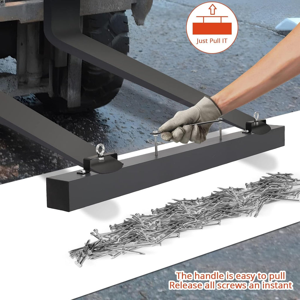 60 Inch Magnetic Pickup Sweeper, 150Lbs Hanging Construction Magnet Sweeper to Pick Up Nails In Yard, Nail Magnet Sweeper Forklift Accessories for Picking Up Floor Nails Bolts Iron Chips Metals