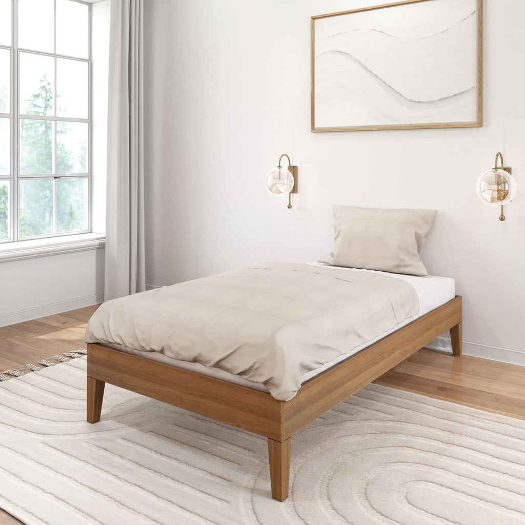 Plank+Beam Solid Wood Platform Bed Frame, Strong Wood Slat Support, No Box Spring Needed, Easy Assembly, Pecan, Twin