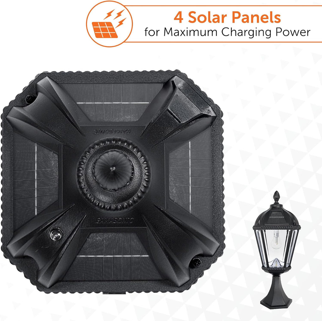 Gama Sonic Outdoor Solar Post Light with Pier Base, Black Aluminum and Beveled Glass, Royal Bulb 150 Lumens Warm White LED, Mount on Column, Pillar, or Flat Exterior Surface (98B011) (Upgraded)