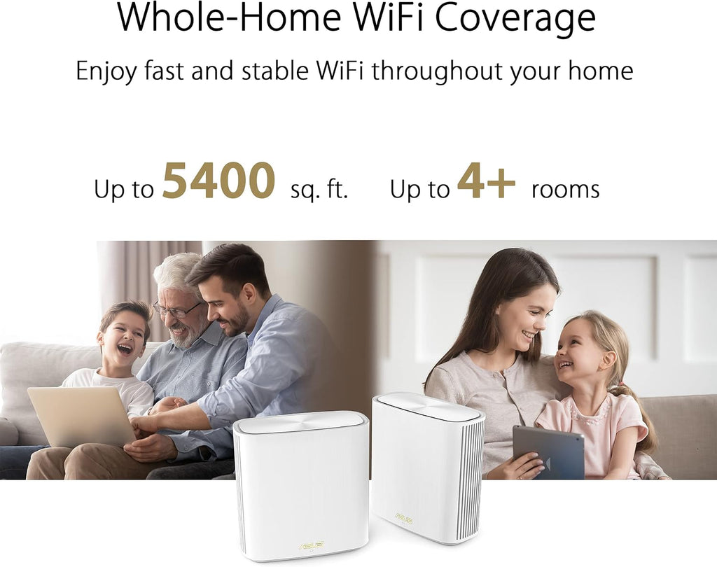 ASUS ZenWiFi Whole-Home Dual-Band Mesh WiFi 6 System XD6 White - 2 Pack, Coverage up to 5,400 sq.ft & 4+ Rooms, 5400Mbps, AiMesh, Lifetime Free Internet Security, Parental Control, Easy Setup