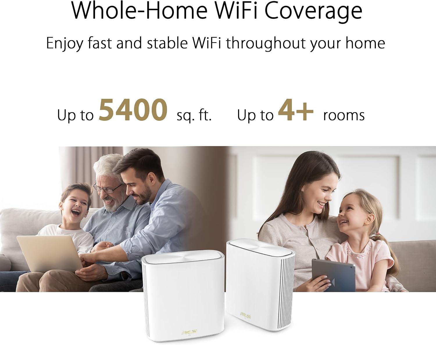 ASUS ZenWiFi Whole-Home Dual-Band Mesh WiFi 6 System XD6 White - 2 Pack, Coverage up to 5,400 sq.ft & 4+ Rooms, 5400Mbps, AiMesh, Lifetime Free Internet Security, Parental Control, Easy Setup