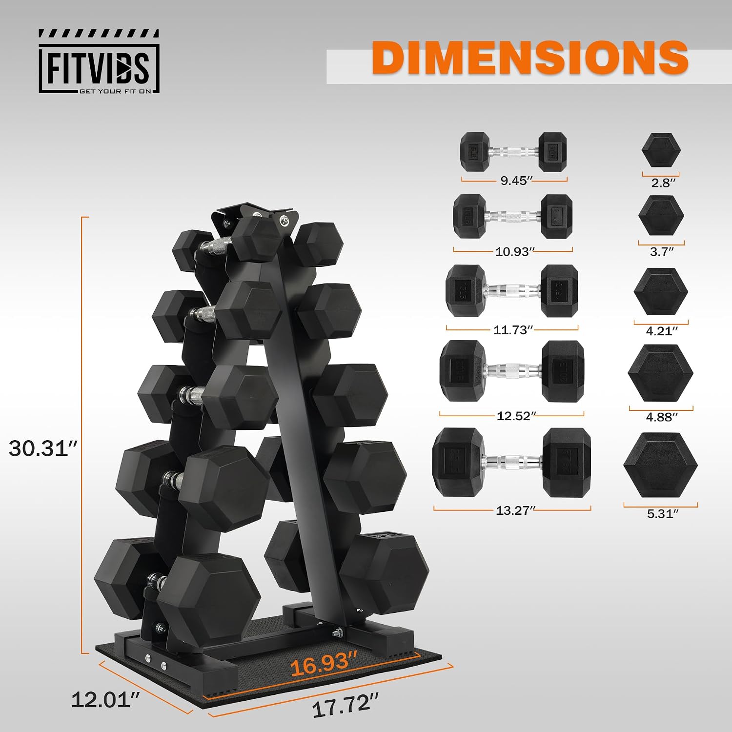 Fitvids Dumbbell Set with Rack â€' Dumbbell + A-Rack: 150LBS Set â€' Black