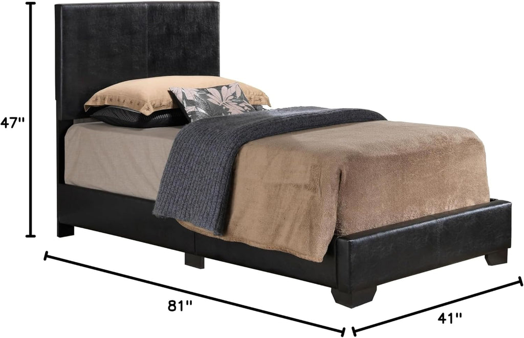 Glory Furniture Aaron Faux Leather Upholstered Twin Bed in Black