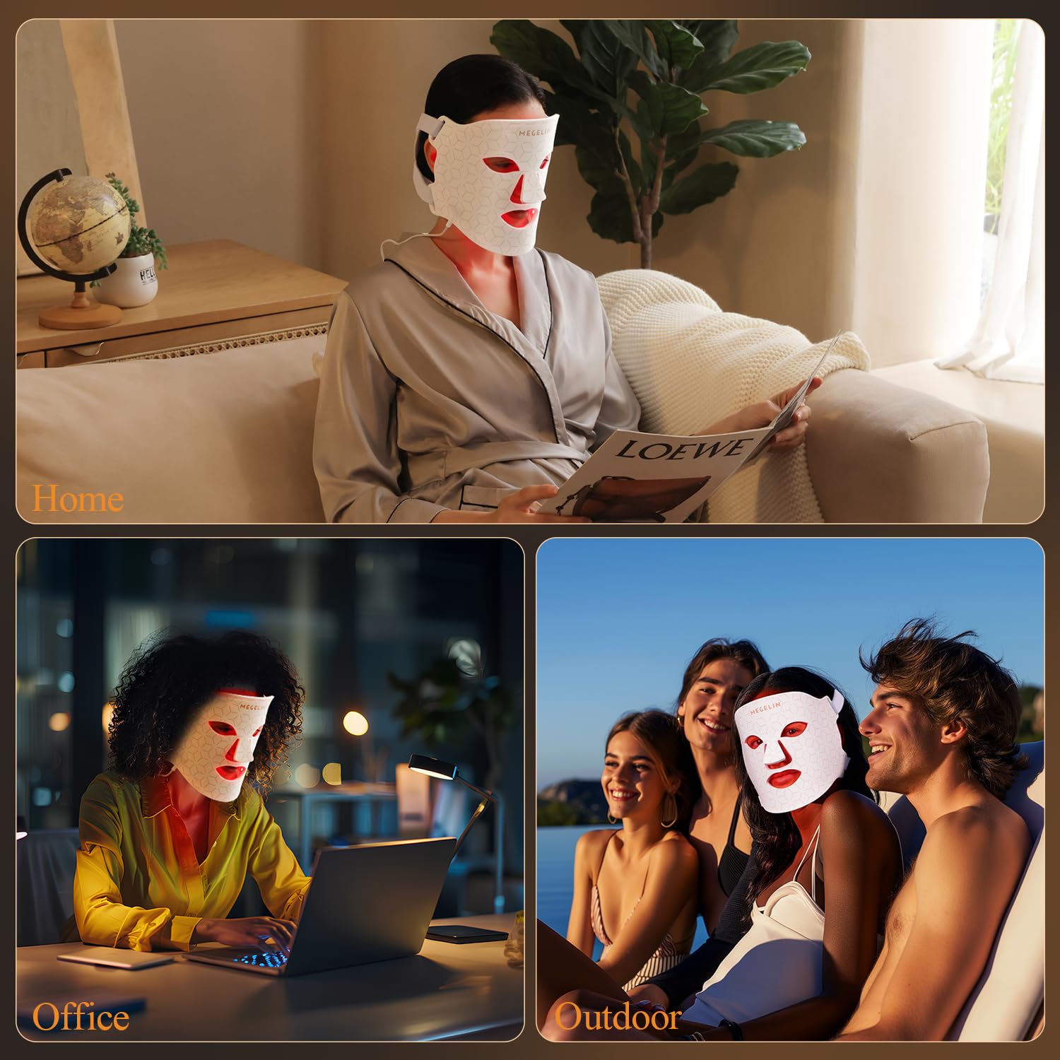 MEGELIN 7 Colors Led Light Therapy Facial Mask, Face Light Therapy Mask for Face, Reduce Wrinkles Smooth Skin, Infrared Light Skin Rejuvenation(White)